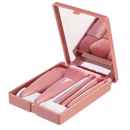 Snapstrike 5-Piece Travel Makeup Brush Set with Mirror - Mini Complete Function Cosmetic Brushes for On-The-Go Beauty | Perfect for Travel, Gym, and Touch-Ups