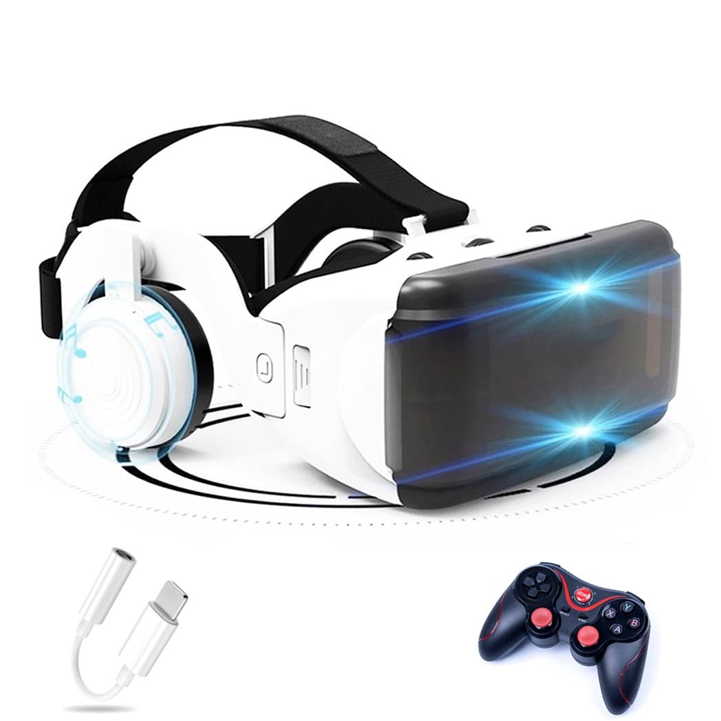 3D VR Headset with Bluetooth Controller - Compatible with iPhone 13 Pro Max/13 Pro/13/12/11, Samsung Galaxy S21, Huawei & Xiaomi Series - Immersive Virtual Reality Experience for Gaming, Movies & Travel Exploration (Color: F, Size: iOS)