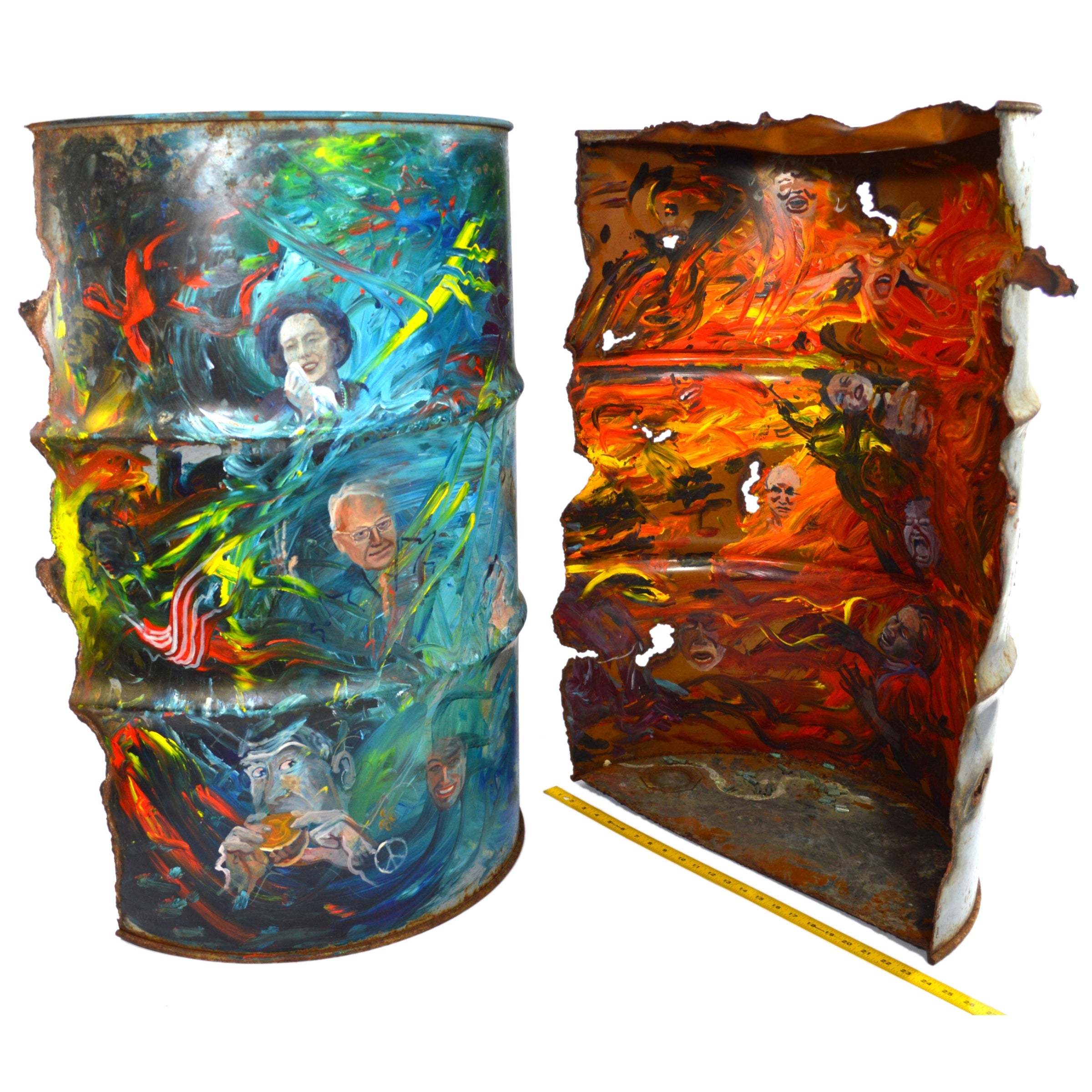 Original Impressionism Painting - Heaven & Hell on Severed Steel Barrel/Drum - Unique Wall Art for Home & Office Decor