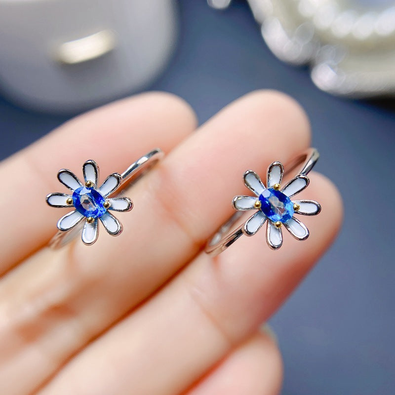 London Blue Topaz Ring for Women - Sterling Silver Floral Design Ring | Elegant Gift for Birthday, Anniversary & Engagement - Perfect for Everyday Wear & Special Occasions