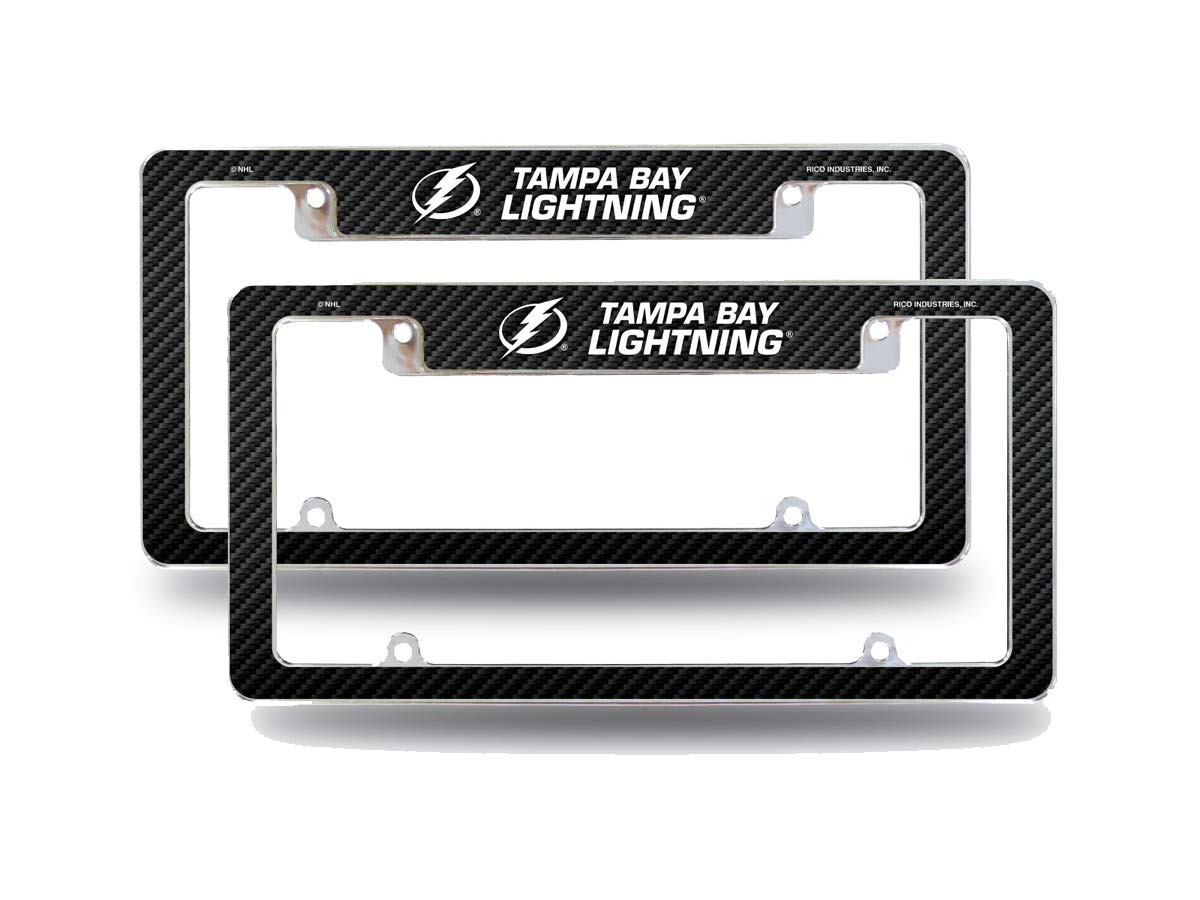 Tampa Bay Lightning NHL Chrome Metal License Plate Frames (Set of 2) - Carbon Fiber Design - Perfect for Cars, Trucks & Motorcycles - Show Team Spirit On The Road