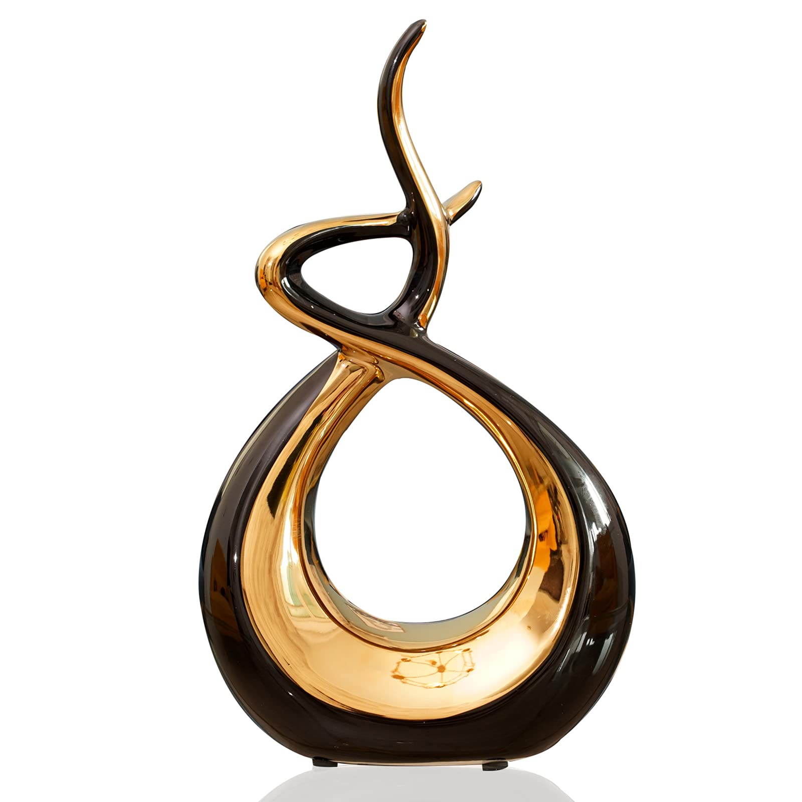 Modern Abstract Ceramic Sculpture - Black & Gold Home Decor Statue 11.8×6.8 Inches | Elegant TV Stand Decor & Coffee Table Centerpiece for Living Room | Perfect Gift for Housewarming & Interior Design