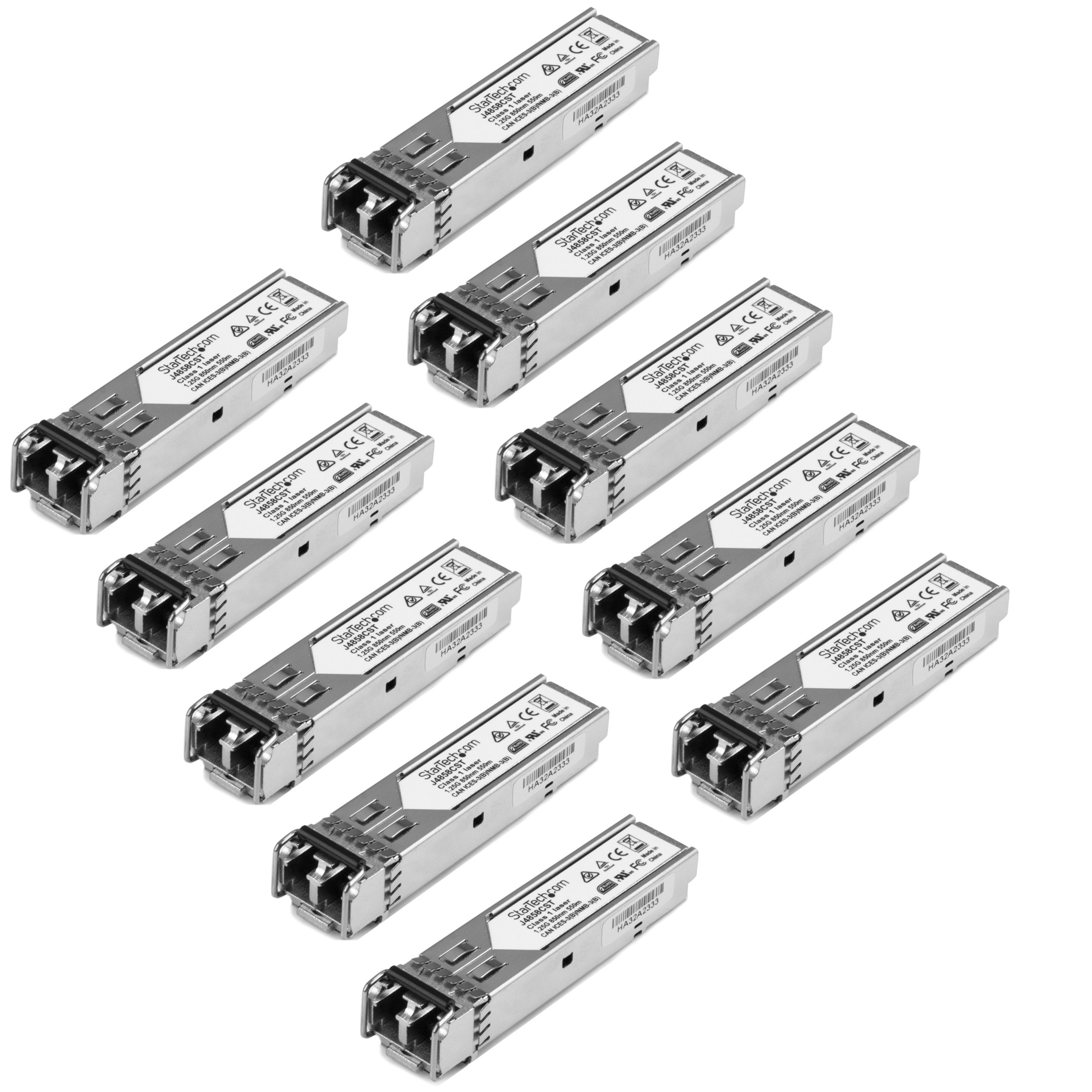 StarTech.com 10 Pack HPE J4858C Compatible SFP Module - 1000BASE-SX 1GbE Multi Mode Fiber Optic Transceiver - LC 550m 850nm - DDM for HPE 1400, 1700, 1820 Switches (J4858C10PKST) - Ideal for Data Centers & Enterprise Networks