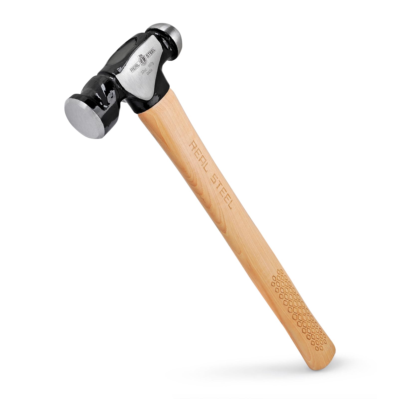 REAL STEEL 32 Oz Forged Ball Peen Hammer with Hickory Wood Handle - Heavy Duty 2 Lb Ball Pein Hammer for Metalworking, Blacksmithing & DIY Projects (Model 0406)