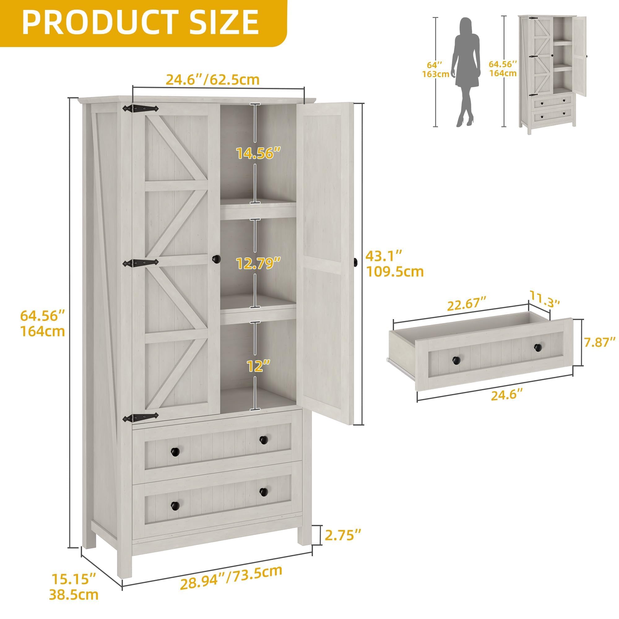 DWVO Farmhouse Kitchen Pantry Cabinet - 64.5