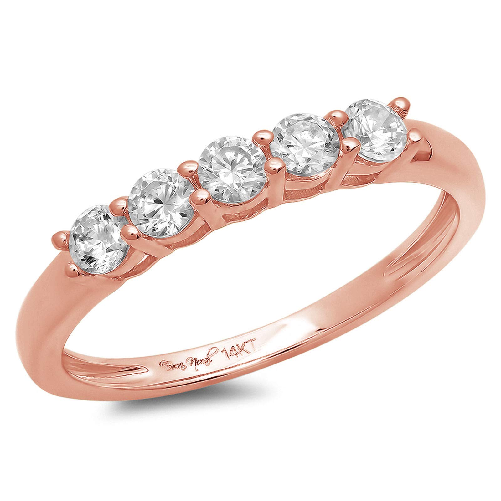0.4 Carat Round Brilliant Cut Genuine Lab-Grown Diamond Ring - SI1-SI2 Clarity, J-K Color, 14K Rose Gold Stackable Wedding Band for Engagement, Promise & Anniversary - Perfect for Everyday Wear & Special Occasions