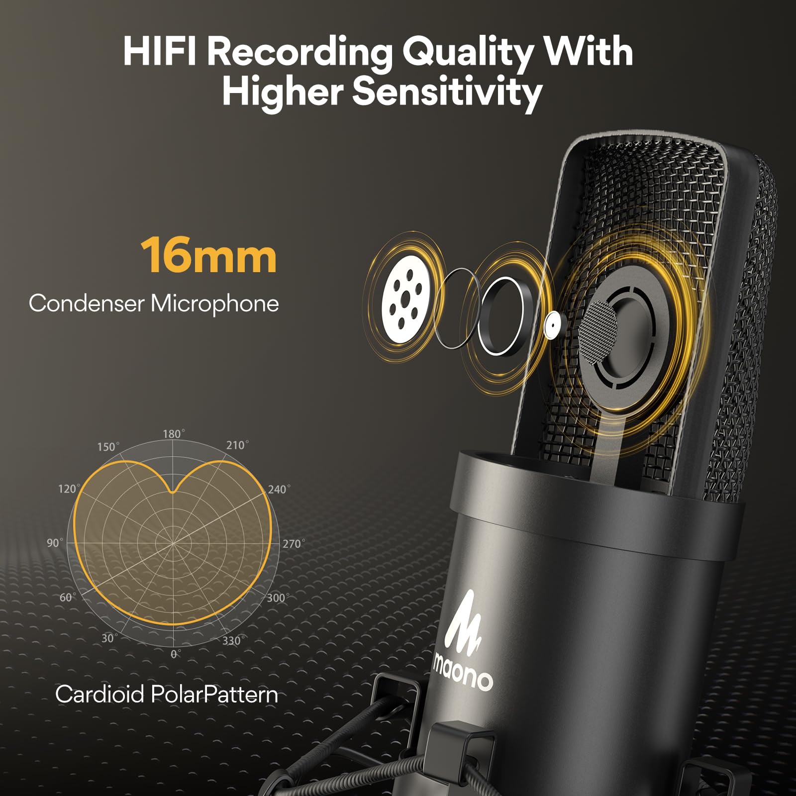 MAONO AU-A04 USB Microphone - 192KHZ/24Bit Professional Condenser Cardioid Metal Mic with Sound Chipset for Podcasting, Gaming, Streaming, YouTube & Voice Recording | Plug & Play PC Computer Mic Kit for Home Studio & Content Creation