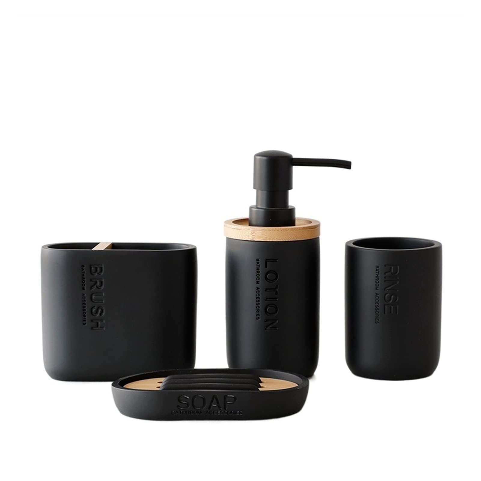 2022 Premium 4-Piece Bathroom Accessories Set - Soap Dispenser, Toothbrush Holder, Tumbler & Soap Dish - Black/White Resin - Refillable Liquid Dispenser - Modern Bathroom Organization for Home & Hotel Use
