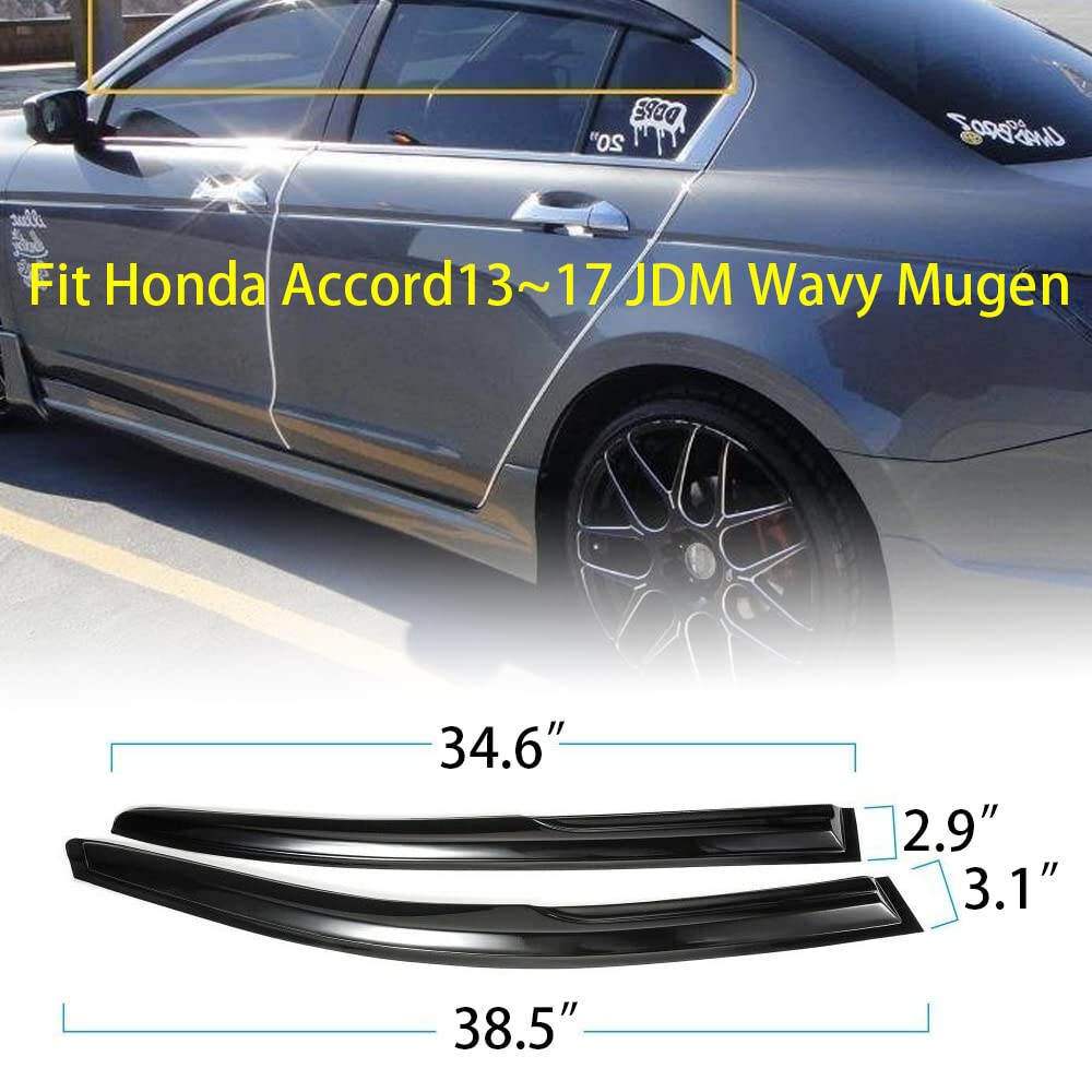 JDM Wavy Mugen Style Window Deflectors for 2013-2017 Honda Accord - 4-Piece Outside Mount Rain Guards - Reduce Wind Noise & Protect Interior from Rain/Sun - Perfect for Daily Commute & Road Trips