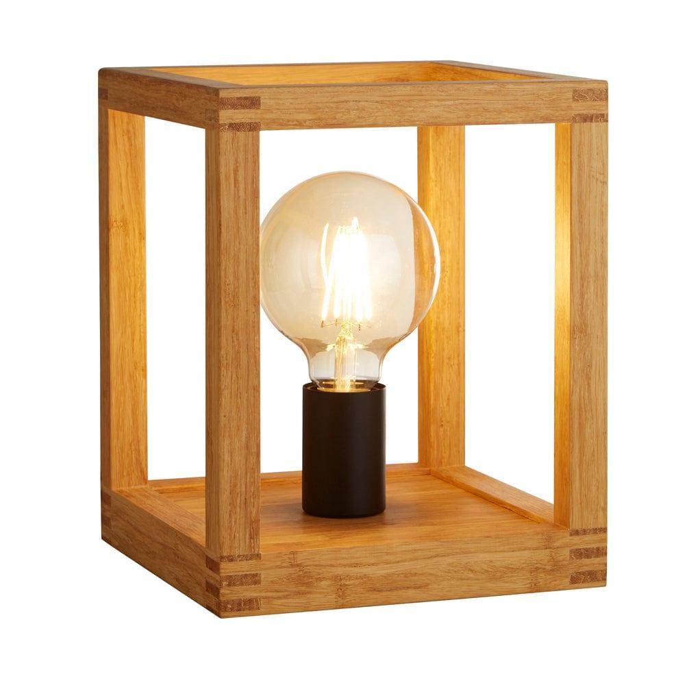 Square Woven Bamboo Wood Table Lamp - Modern 1-Light Accent Lighting for Living Room, Bedroom & Office - Natural Eco-Friendly Home Decor