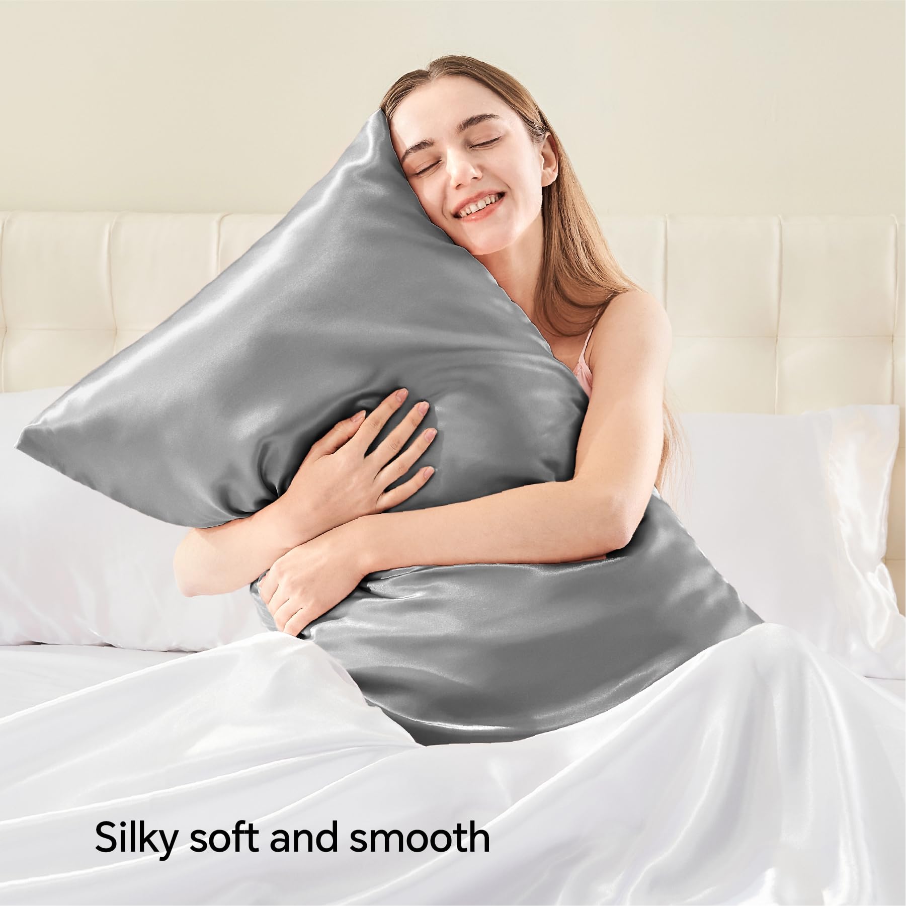 BEDELITE 2 Pack Satin Pillowcase with Zipper - Standard Size 20x26 Inches, Super Soft & Cooling Silk-like Pillow Cover for Women & Men | Perfect for Hair Care, Skin Protection & Better Sleep (Grey)