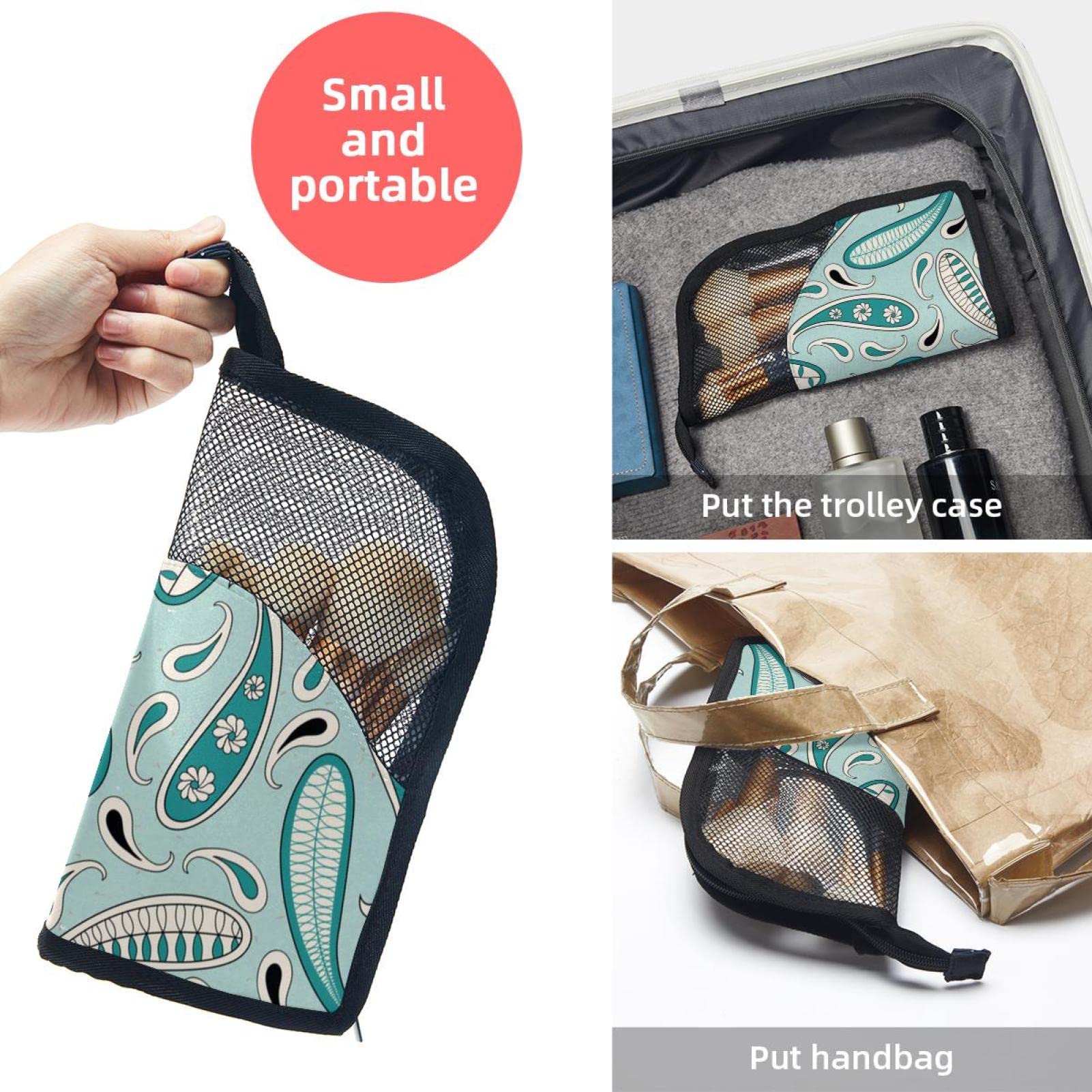 12-Piece Makeup Brush Organizer Bag with Pouch - Green Paisley Floral Design, Portable Travel Cosmetic Brush Holder Case for Professional Artists & Beginners - Perfect for Home, Travel, and Salon Use