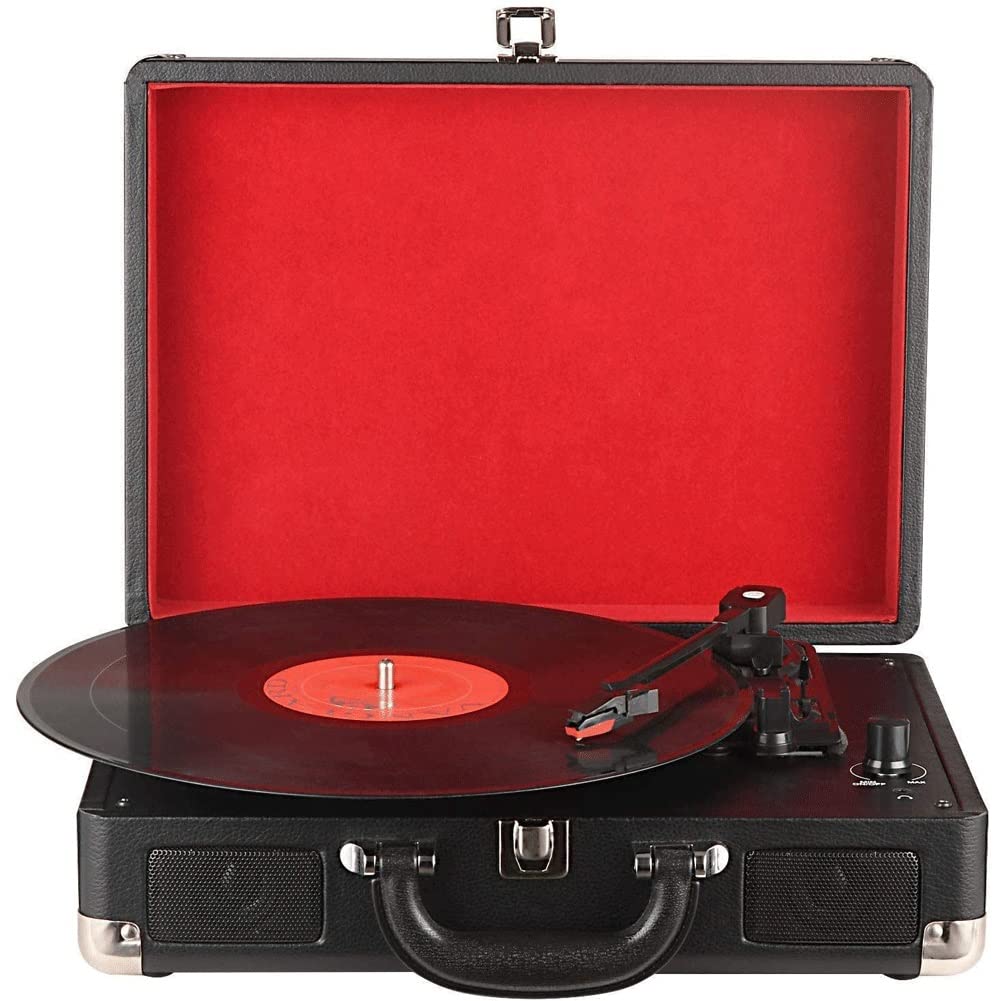 Vintage Red Gramophone Record Player with Bluetooth Speakers - Portable Phonograph for Home, Office & Outdoor Parties | Retro Music Player for Vinyl Lovers