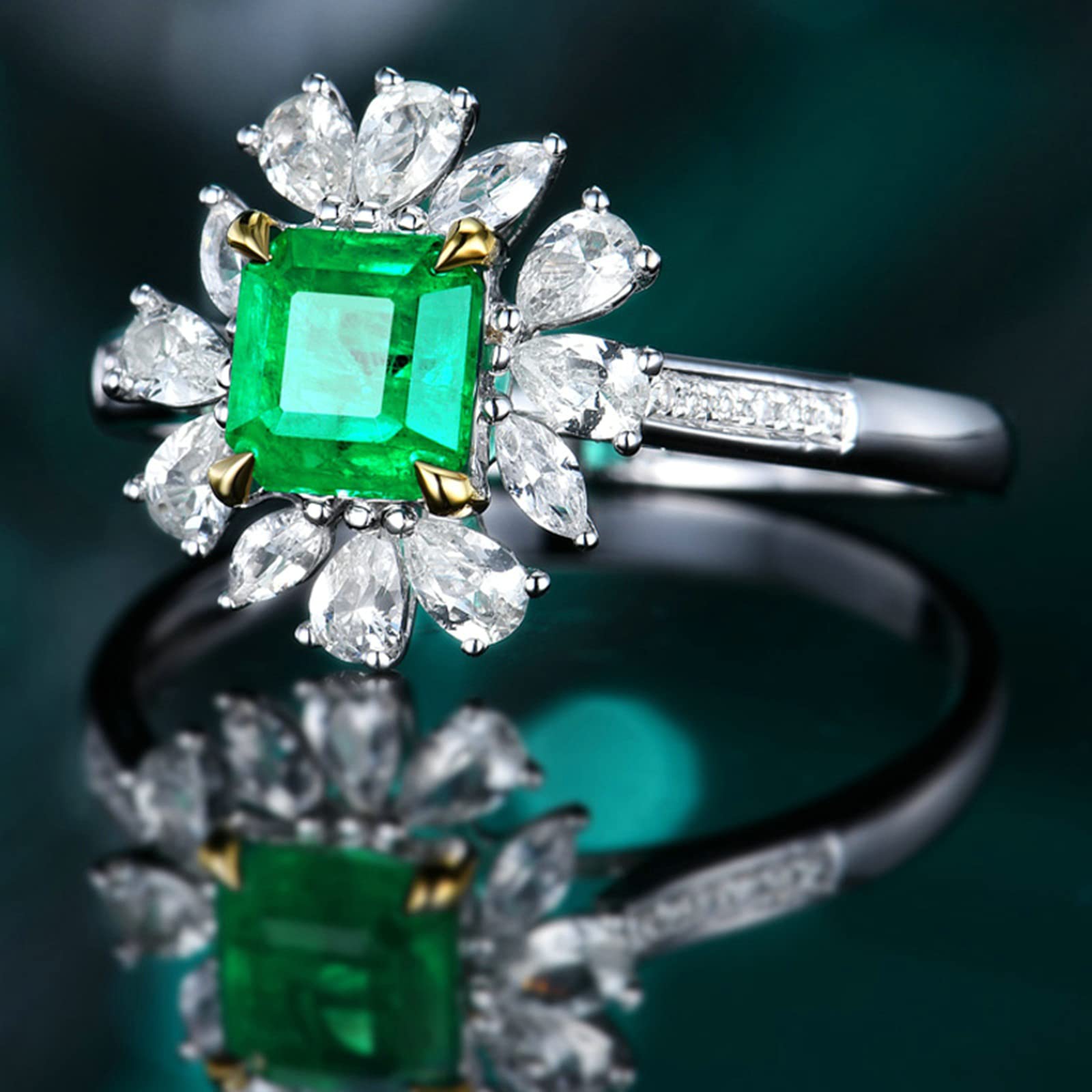 18K White Gold & 925 Sterling Silver Women's Rings - Emerald Moissanite/Zirconia Wedding & Engagement Rings for Women - Perfect for Proposals, Anniversaries, and Special Occasions