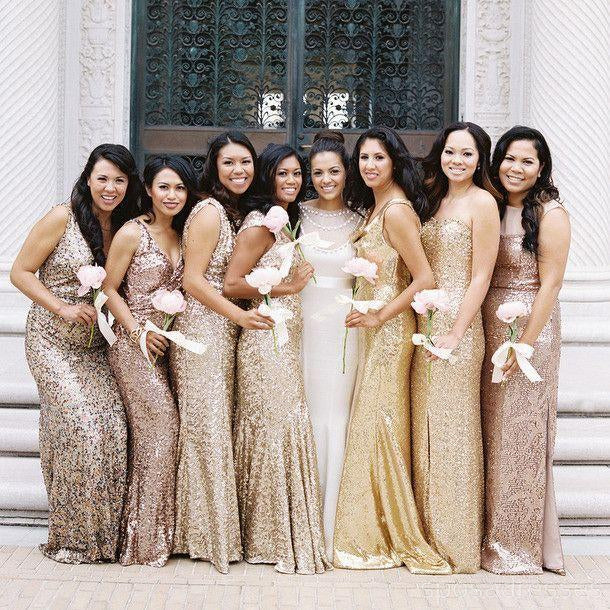 Elegant Long Sleeve Gold Sequin Mermaid Bridesmaid Dress - WG256 | Perfect for Weddings, Proms, and Formal Evening Events