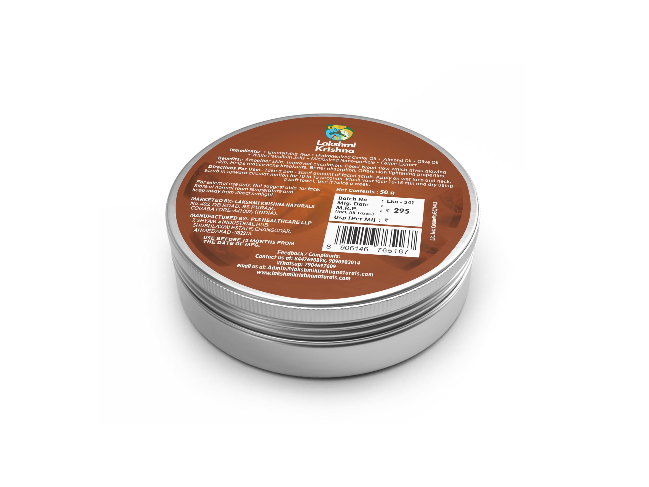 Organic Coffee De-Tan Scrub with Coffee Extract, Olive Oil & Almond Oil - Brighten, Exfoliate & Remove Dark Spots - 50g Natural Skincare for Glowing Skin - Perfect for Daily Face & Body Exfoliation