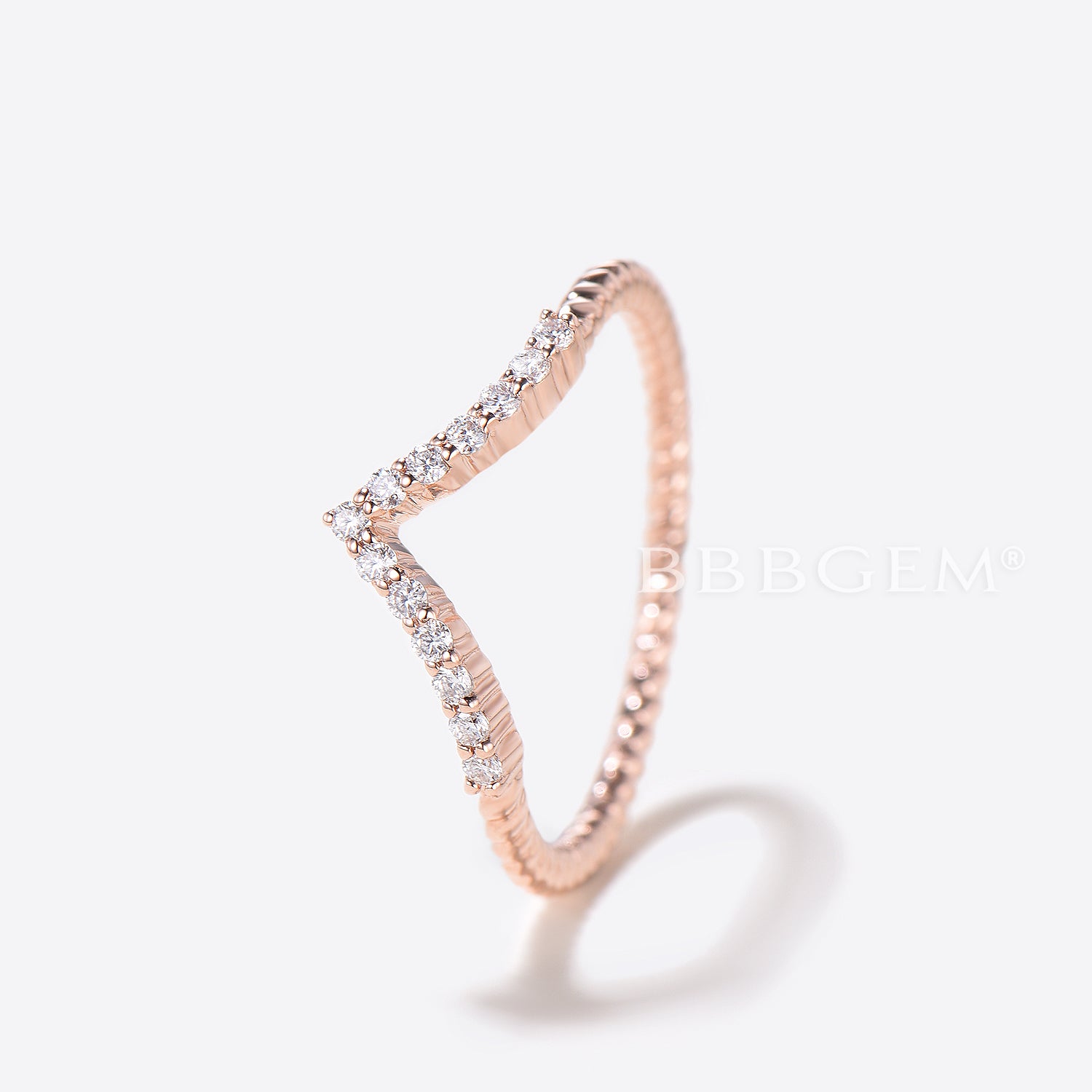 V-Curved Diamond Wedding Ring – Twisted Half Eternity Matching Band for Women | Elegant Bridal Jewelry, Anniversary Gift & Engagement Ring Set