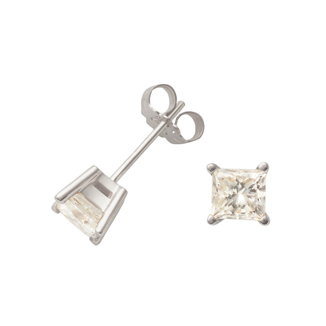 14K White Gold Princess Cut Diamond Solitaire Earrings for Women - Elegant Wedding, Anniversary & Special Occasion Jewelry Gift