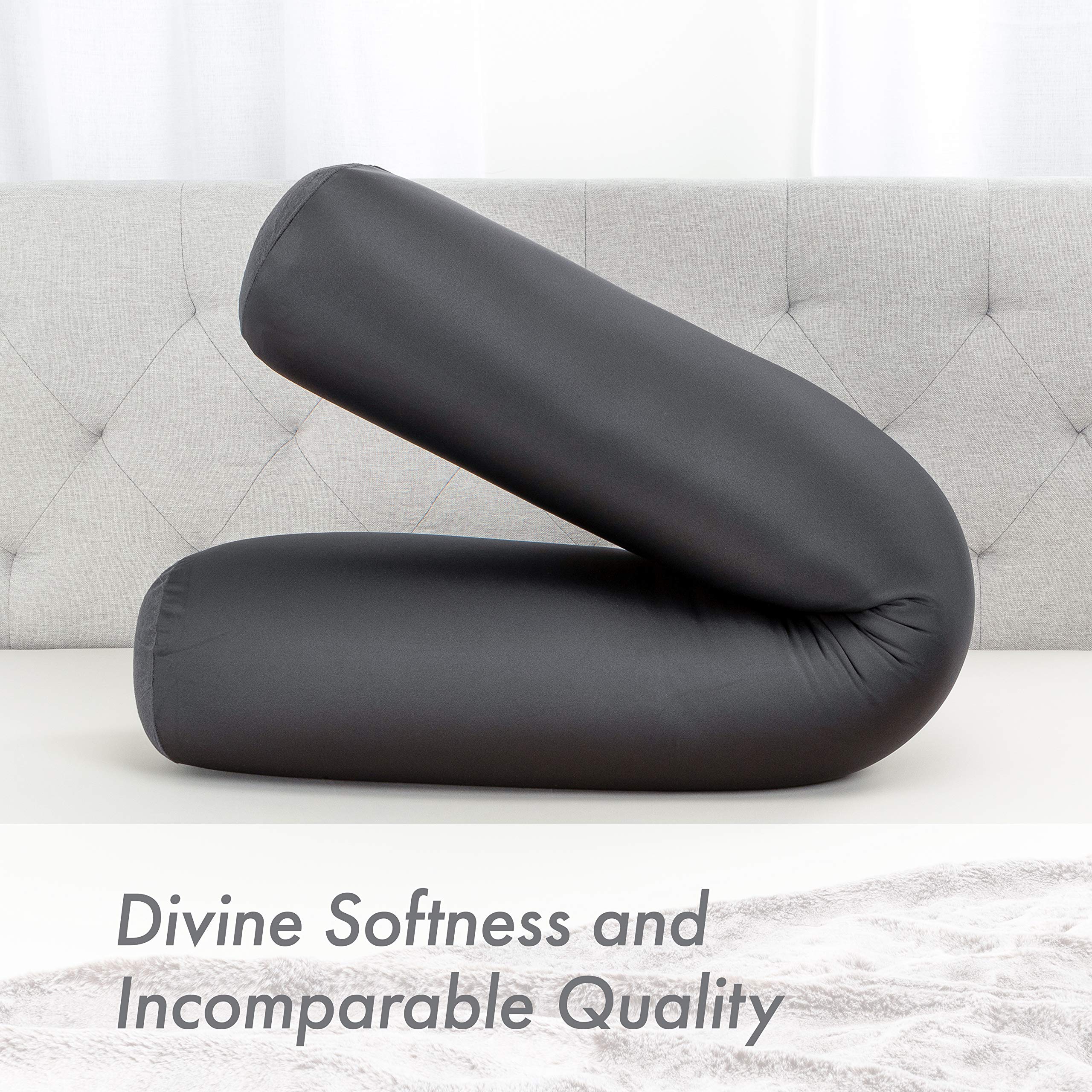 Premium Full Size Straight Body Pillow - Cooling & Breathable Microbead Support for Side Sleepers & Maternity - Anti-Aging 85/15 Spandex/Nylon Silky Cover - 48