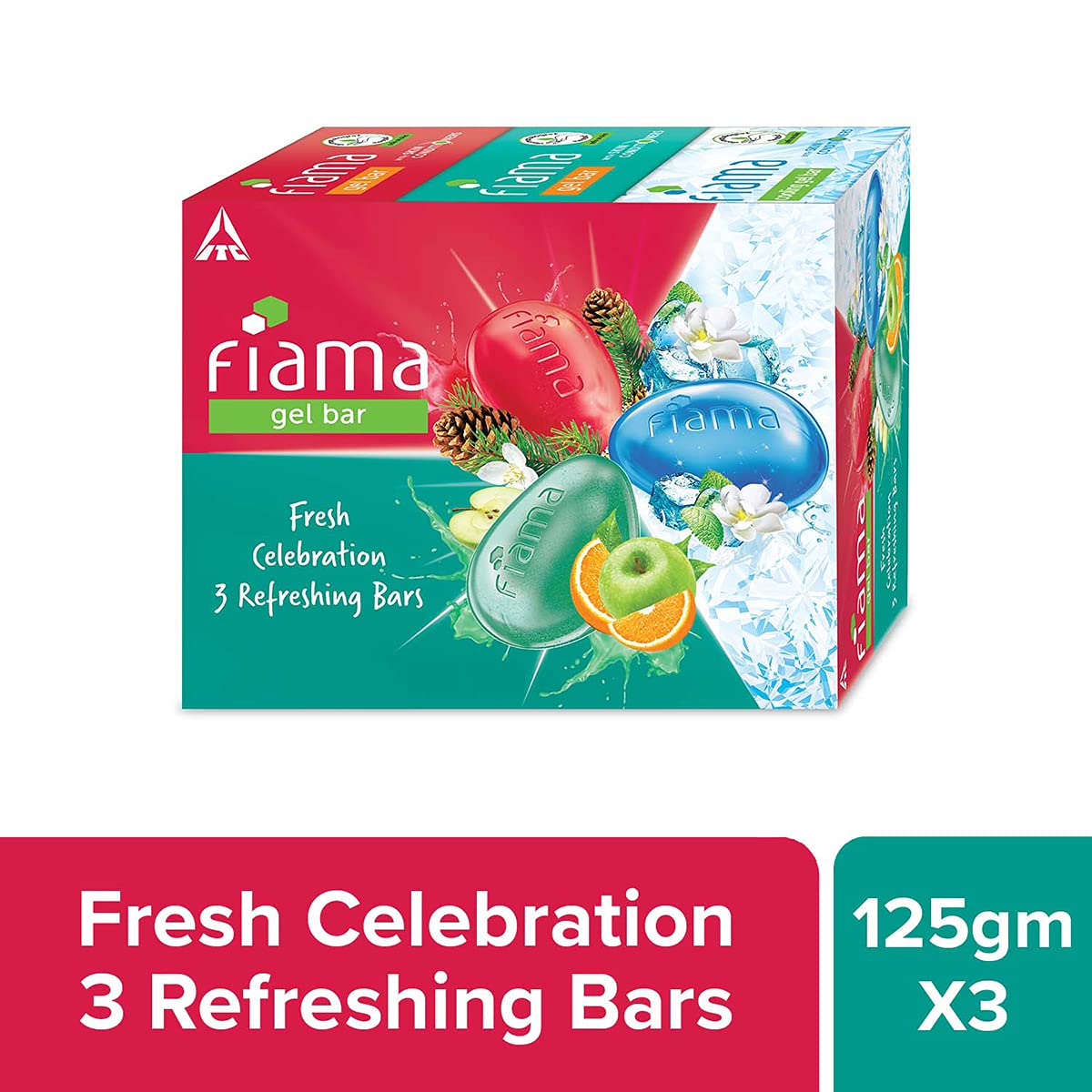 Fiama Gel Bathing Bar Fresh Celebration Pack - 3 Unique Moisturizing Soap Bars with Skin Conditioners for Soft & Hydrated Skin, 125g Each (Pack of 3) | Perfect for Shower, Spa Day & Gift Giving