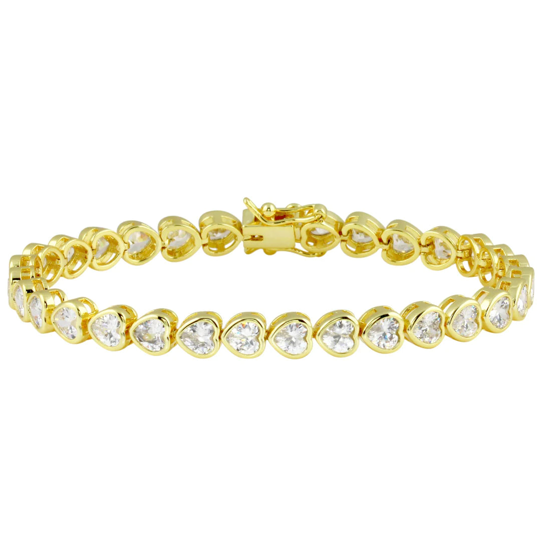 Heart Tennis Bracelet for Women - 14K Gold Plated Cubic Zirconia Tennis Bracelet - Elegant Jewelry Gift for Anniversary, Birthday, Valentine's Day - Perfect for Parties, Weddings & Special Occasions