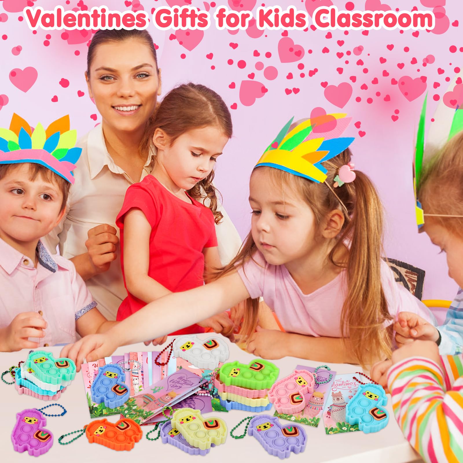 24 PCS Llama Pop Fidget Toy Valentine's Day Cards for Kids - Classroom Exchange Gifts, Party Favors & Prizes - Perfect for Valentine's Day Celebrations, School Activities & Classroom Rewards