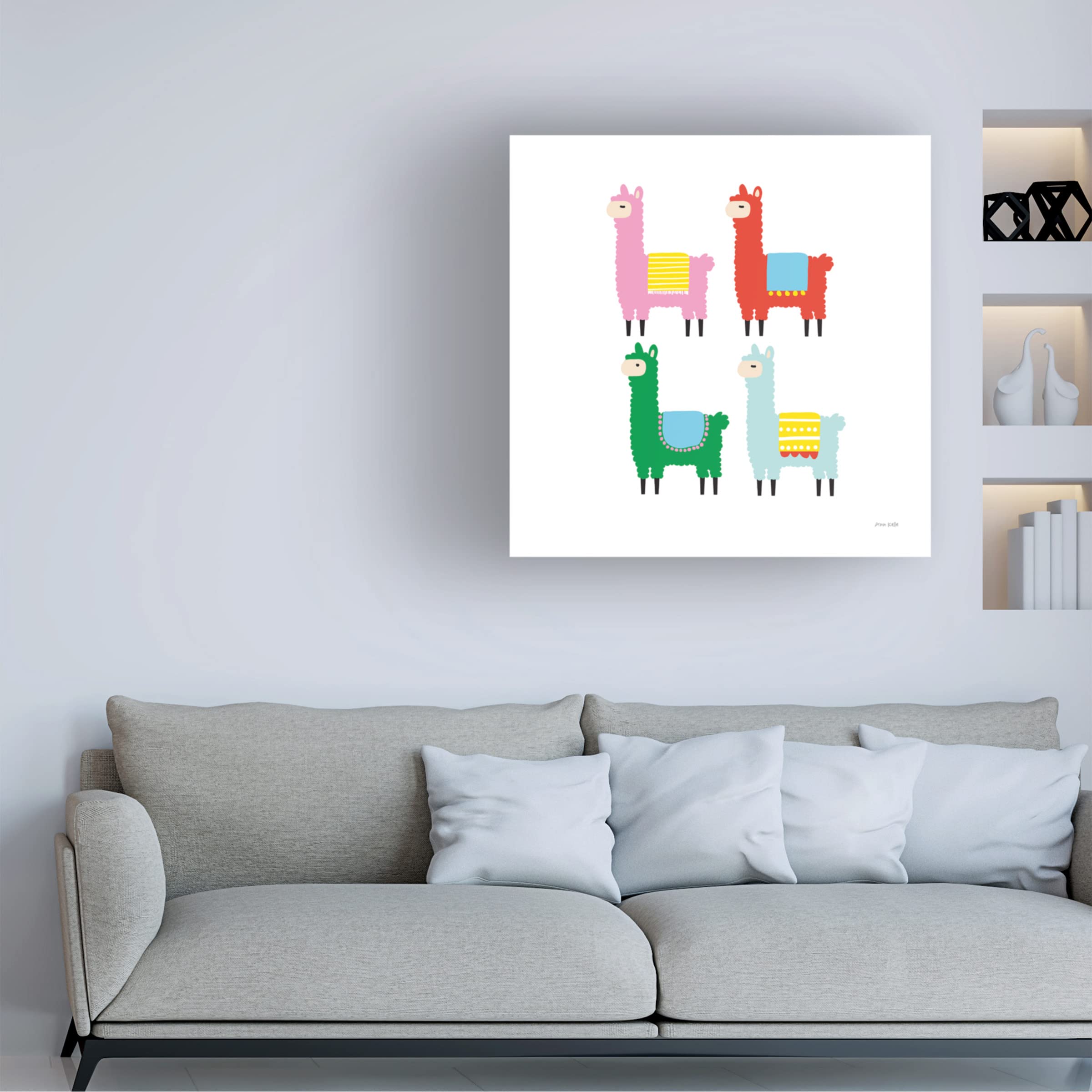 Ann Kelle 'The Llamas' 18x18 Canvas Wall Art - Vibrant Animal Print for Living Room, Nursery & Kids Bedroom Decor