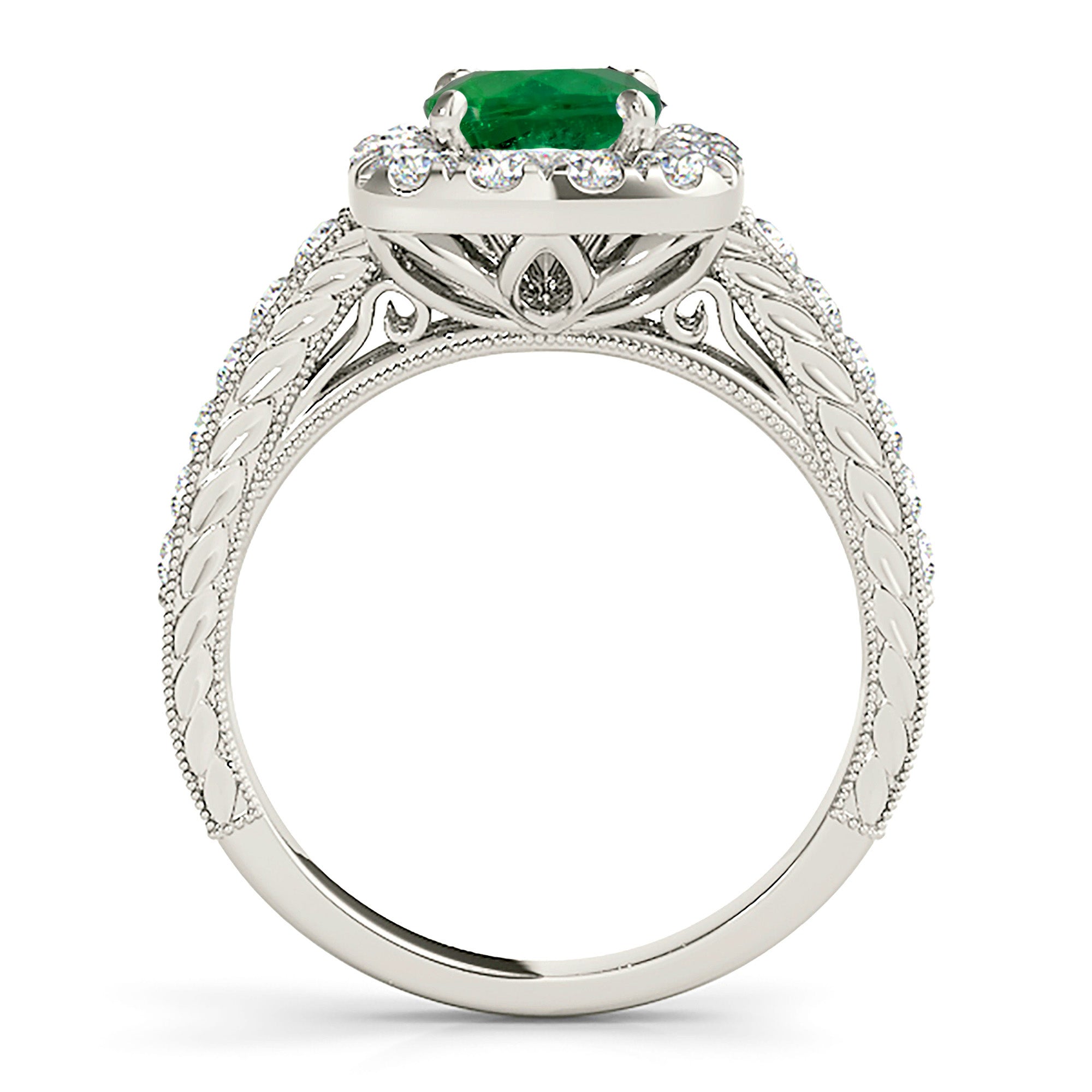 2.00 Carat Genuine Round Emerald Engagement Ring with Halo & Milgrain Design - Perfect for Weddings, Anniversaries & Special Occasions