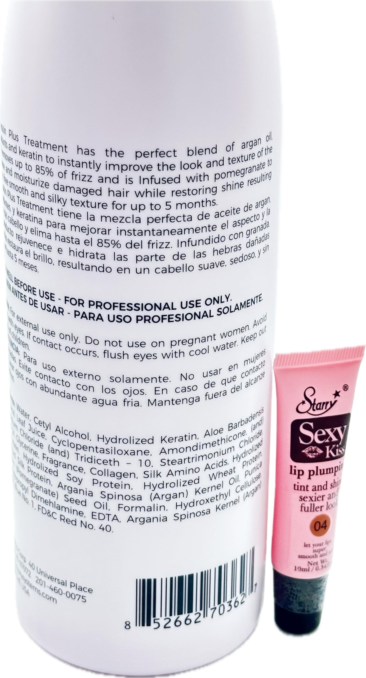 JAS Plus Keratin 3 Smoothing Treatment with Argan Oil - 32 fl oz/960 ml for Frizzy & Damaged Hair - Includes Free 10ml Starry Lip Plumping Gloss | Professional Salon-Quality Hair Care for Smooth, Shiny Locks at Home