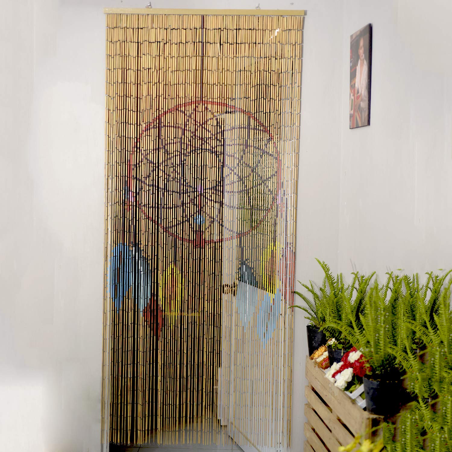 Dream Catcher Bamboo Bead Curtain - 35.5 x 78 Inch Handmade Doorway Hanging Decor with 90 Strands | Boho Room Divider, Bedroom Entrance, Yoga Studio & Meditation Space Decoration