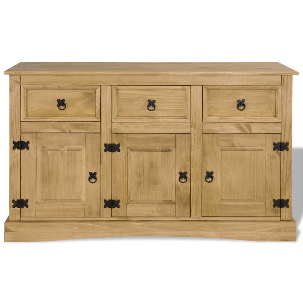 Charmma 3-Door Buffet Cabinet with 3 Drawers - Solid Mexican Pinewood Kitchen Sideboard Storage Cabinet - Freestanding Accent Furniture for Living Room, Hallway, Dining Room - Perfect for Coffee Bar Setup, Home Organization & Entertaining Guests (Brown)