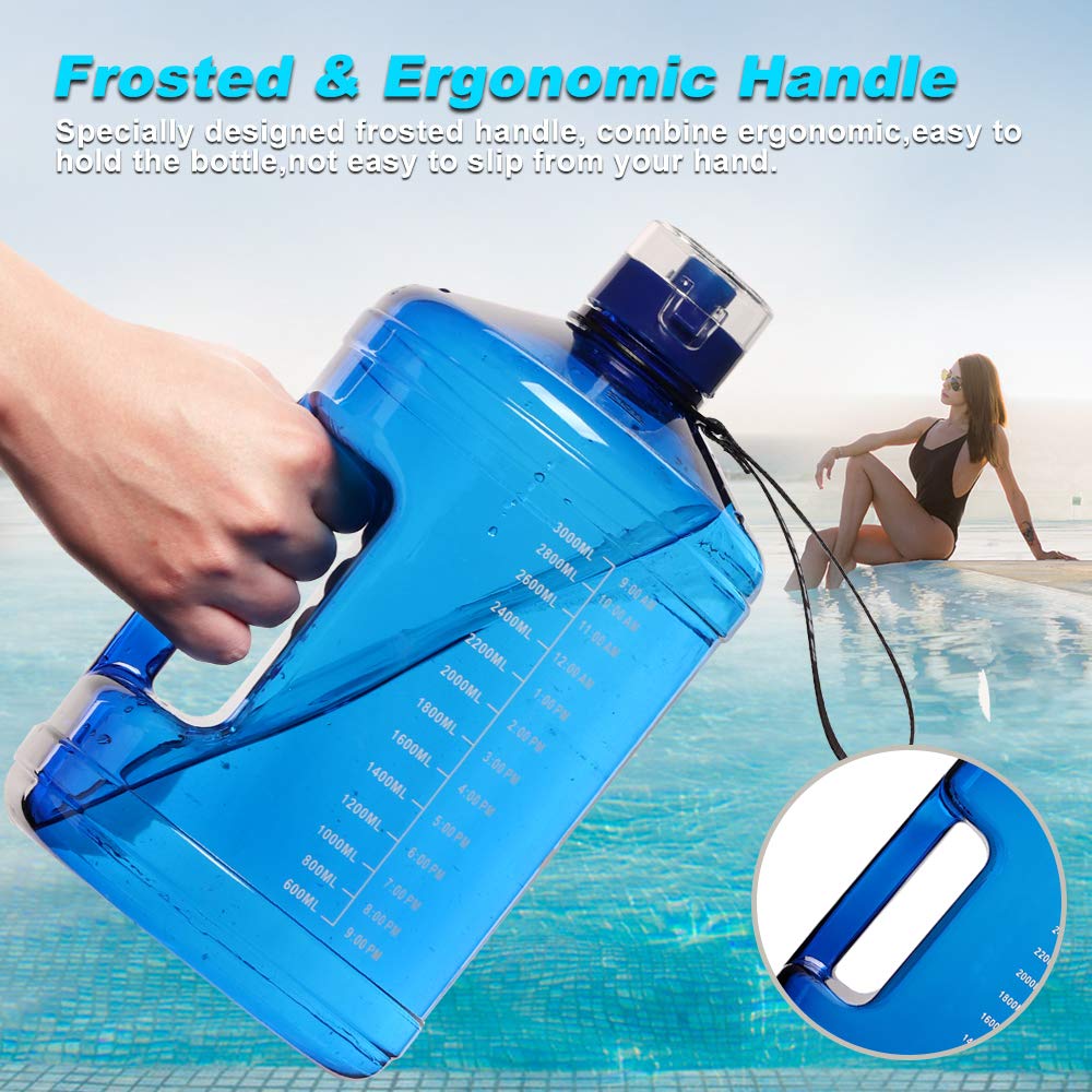 128oz Leakproof BPA Free Water Bottle with Handle & Time Marker - for Fitness, Sports & Daily Hydration