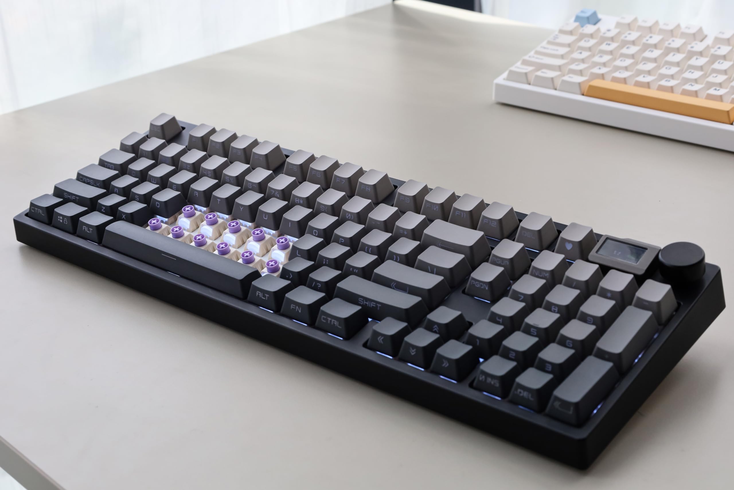 NJ98 Wireless Custom Mechanical Keyboard with Screen Knob - 96% Hot Swappable RGB Backlit Keyboard for Mac & Windows (Dark, Steel Plate, Gateron Milky Yellow Pro) - Perfect for Gaming, Office Work & Typing Enthusiasts