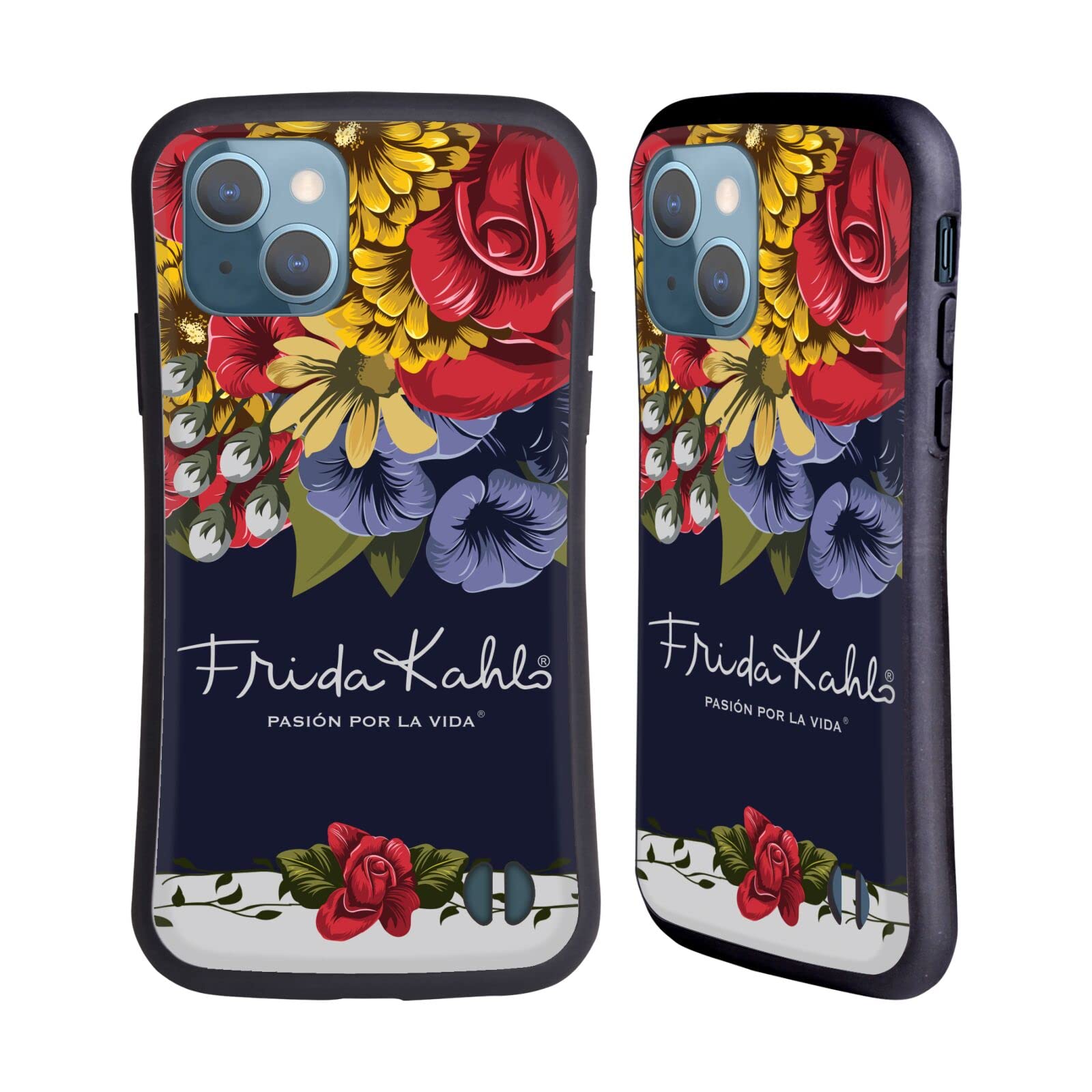 Officially Licensed Frida Kahlo Blooms Red Florals Hybrid Case for Apple iPhone 13 - Artistic Phone Cover with Vibrant Floral Design - Perfect for Art Lovers, Gift Giving & Everyday Protection