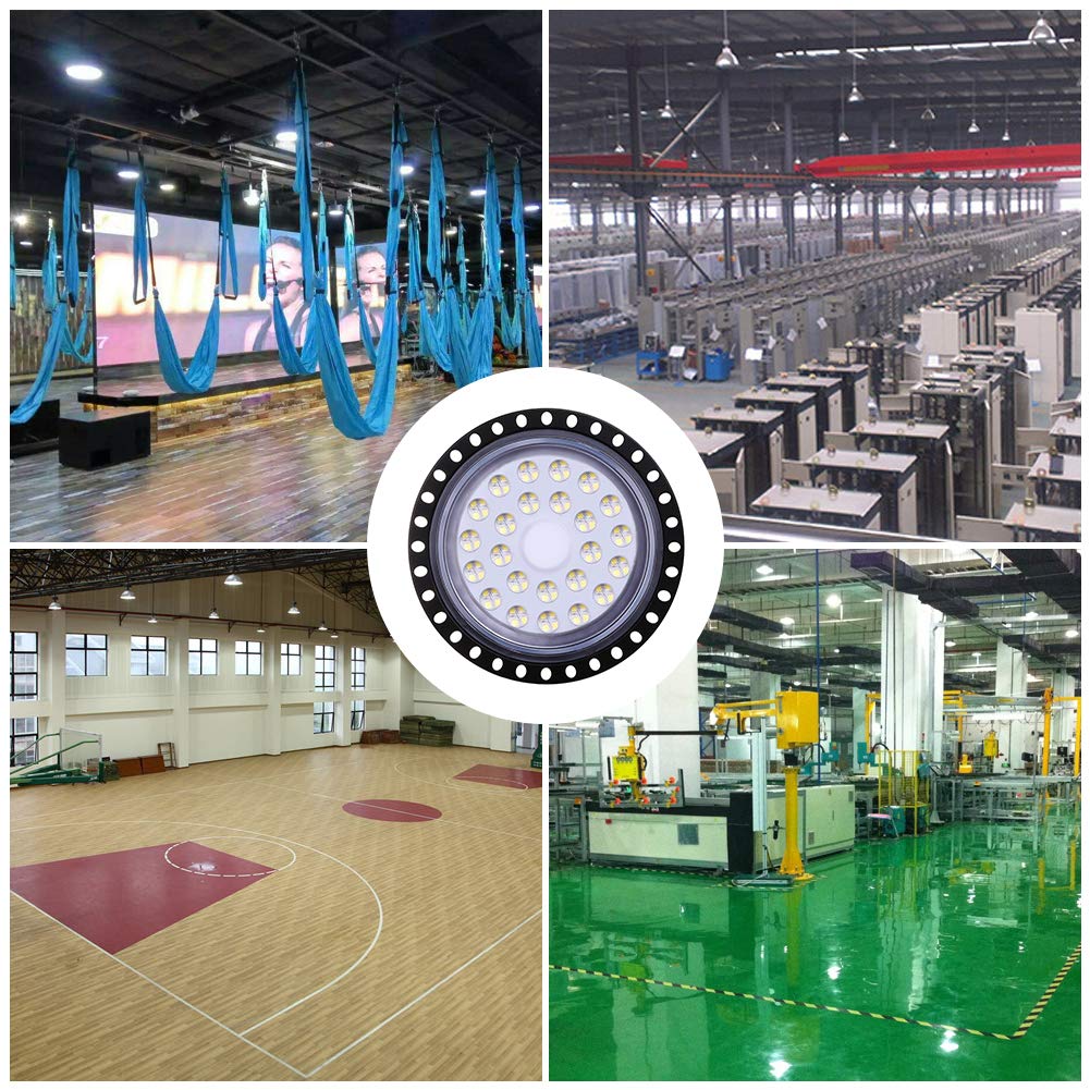 6 Pack UFO LED High Bay Light 100W, 6500K 10000LM Commercial Lighting with Brackets, IP65 Waterproof - Equivalent to 500W MH/HPMH/HPS - Perfect for Warehouse, Workshop, Garage, Gym & Industrial Spaces