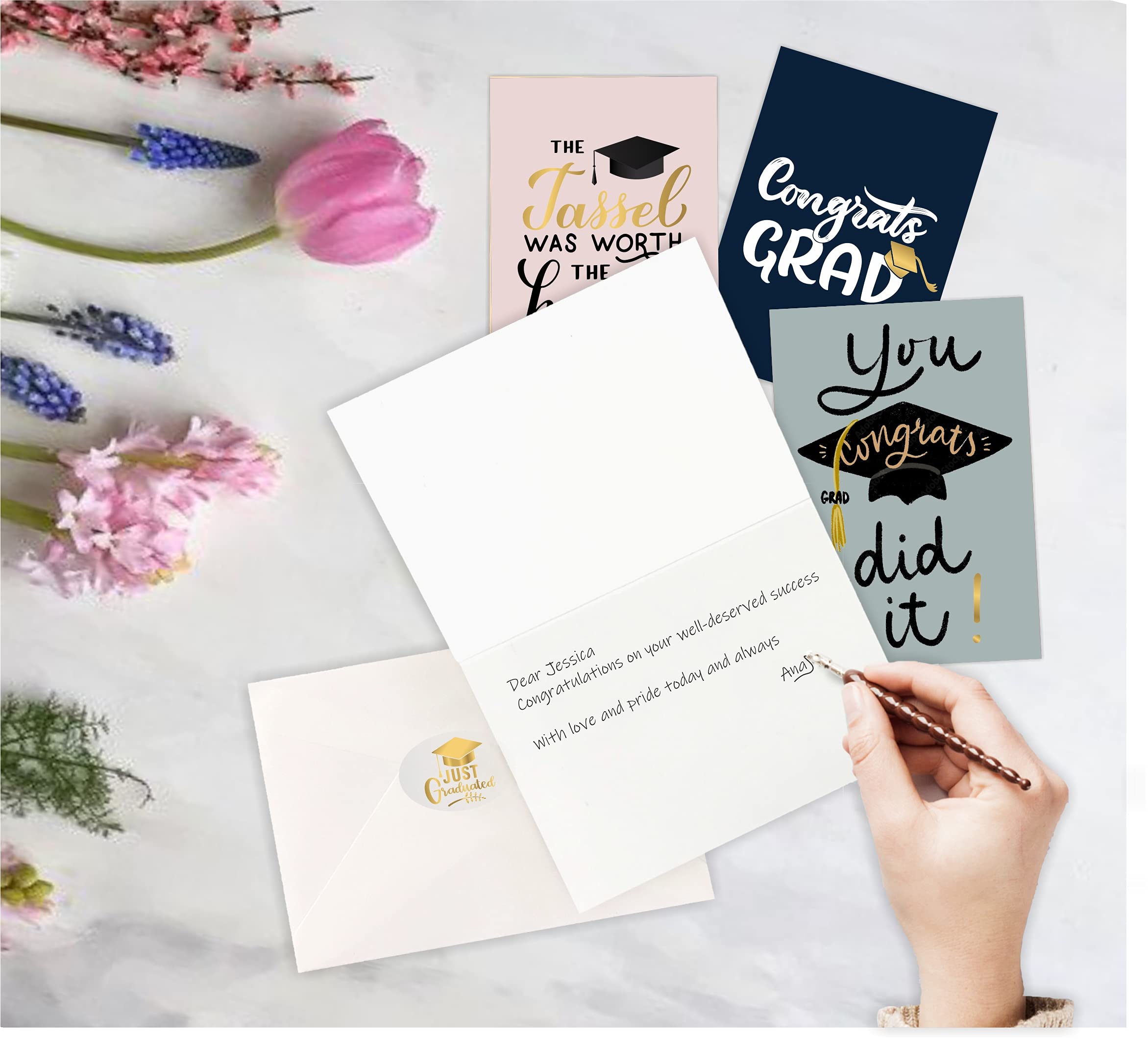 Premium Graduation Cards with Envelopes - 24 Pack (6 Gold Foil Designs, 4 Each) | 5.5