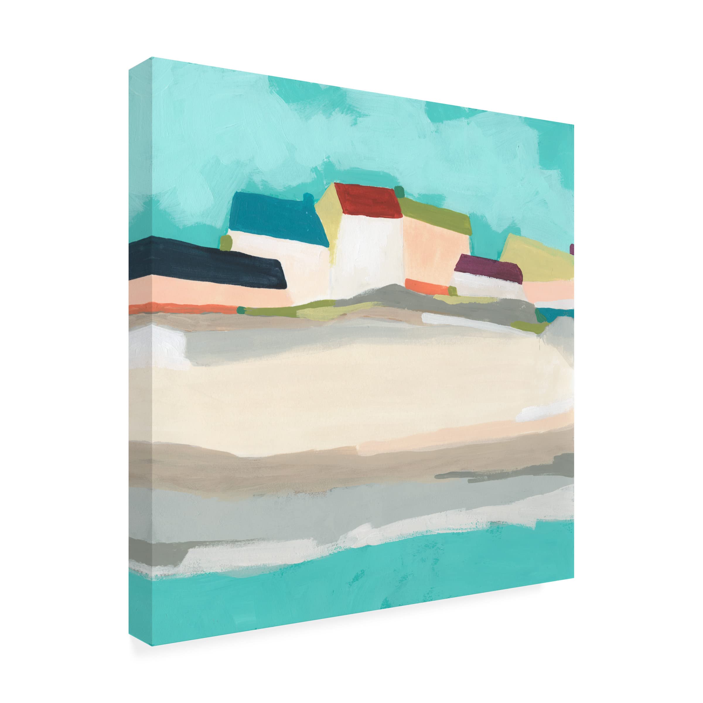 Trademark Fine Art 'Coastal Village II' Canvas Wall Art by June Erica Vess - Coastal Landscape Painting for Living Room, Bedroom & Office Decor