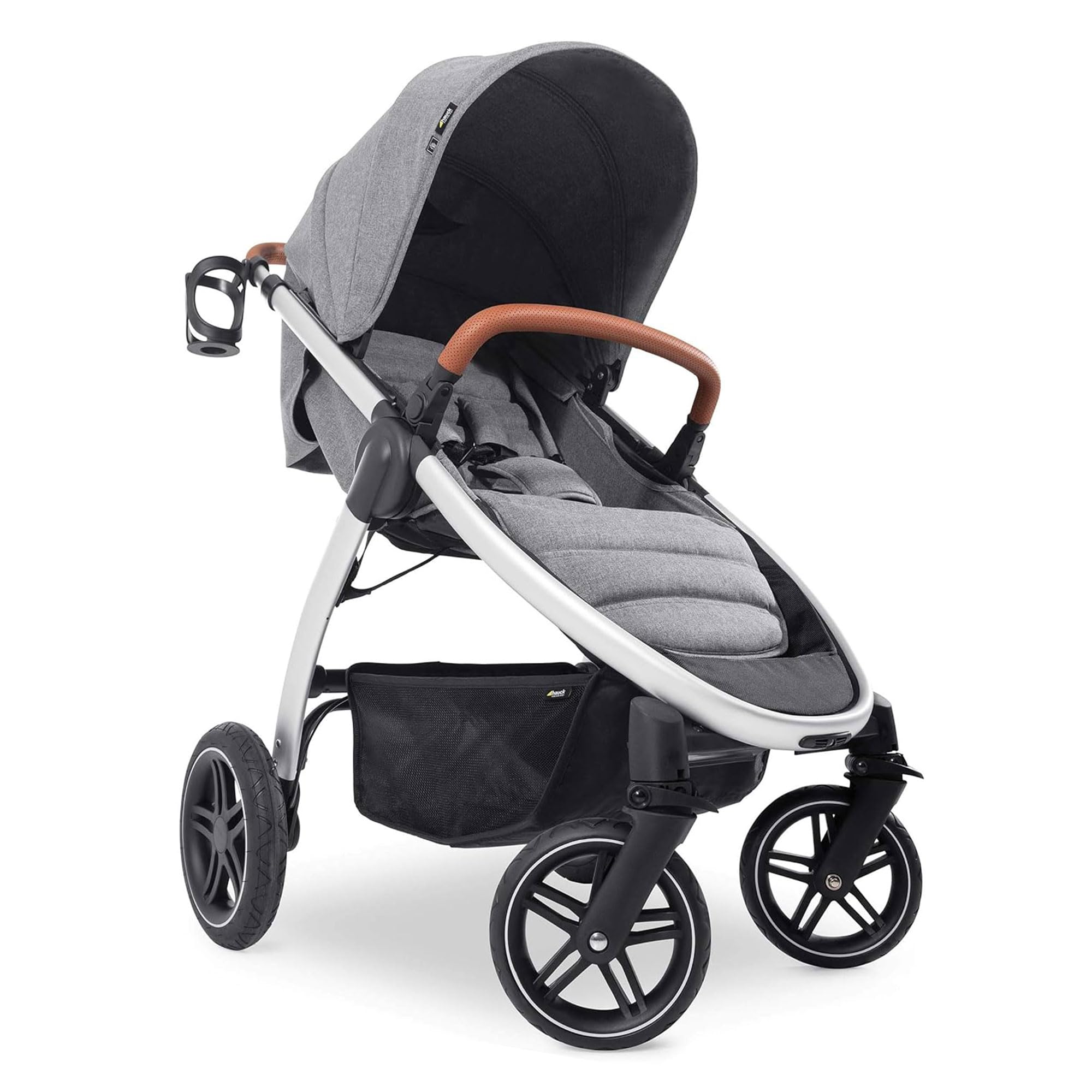 Hauck Uptown Deluxe Stroller - One-Hand Compact Fold, Fully Reclining Seat, Adjustable Handle Height, Cup Holder, 55 lbs Weight Limit - Melange Grey | Perfect for City Walks, Shopping & Travel with Baby
