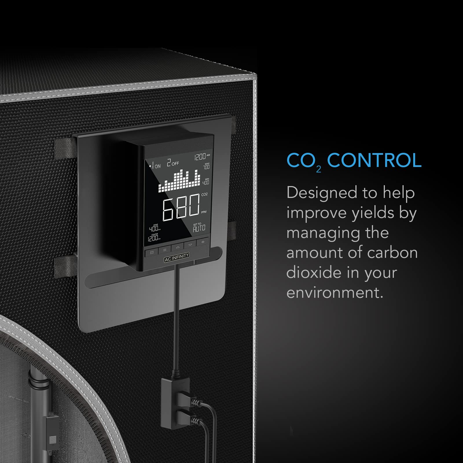 AC Infinity CO2 Controller - Smart Outlet Carbon Dioxide Monitor with Dual Plug System | Compatible with CO2 Regulators & Inline Exhaust Fans | Perfect for Grow Tents, Indoor Gardens & Greenhouses | Ideal for Hydroponics, Plant Growth & Climate Control