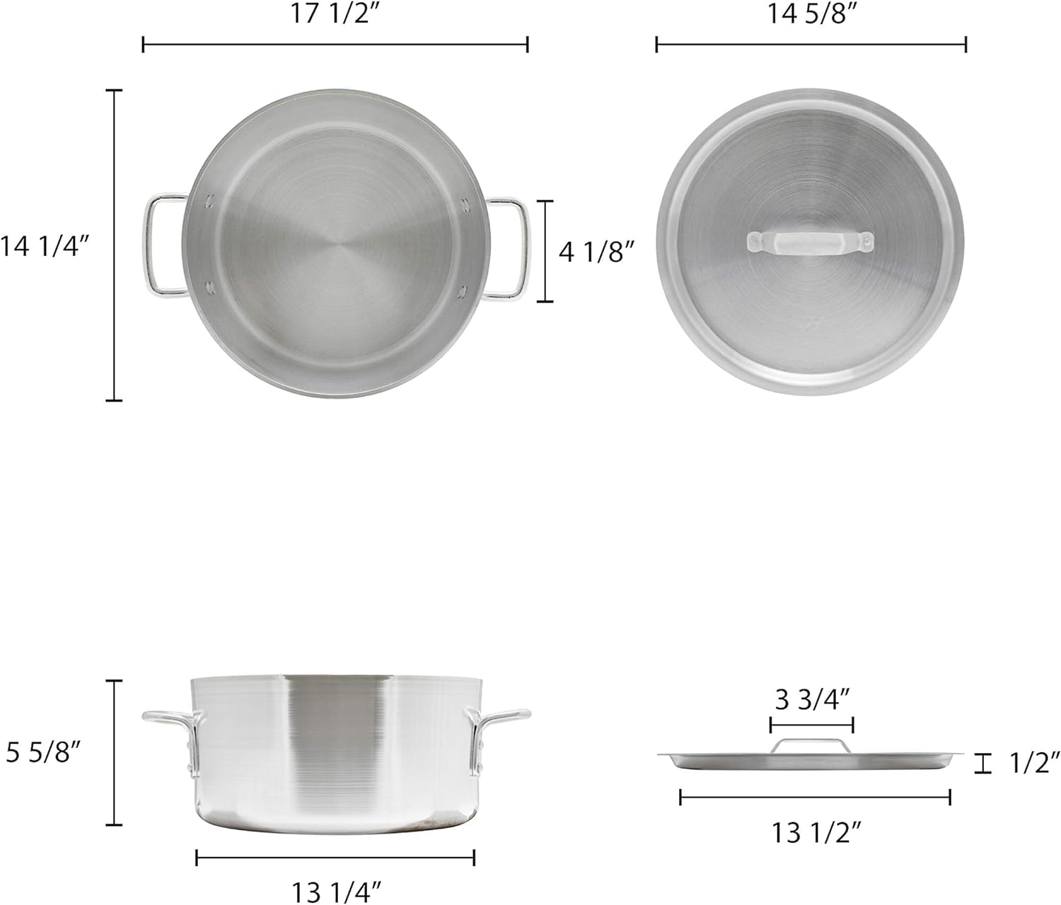 TrueCraftware 14 Quart Heavy Duty Aluminum Brazier Pot with Lid - 6mm Thick Mirror Finish Braising Pan for Roasting, Baking, Sautéing, Searing & Frying - Perfect for Home Cooking, Camping & Outdoor BBQ