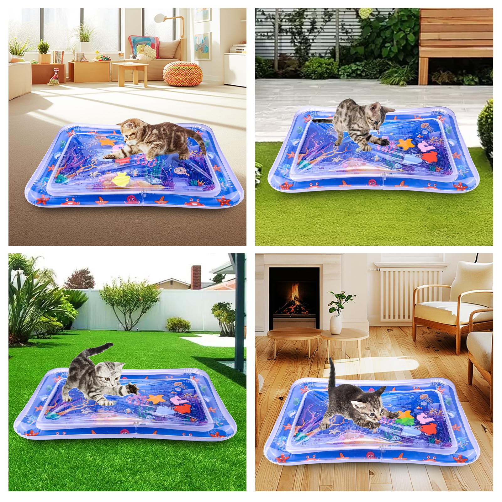 Palksky Water Sensory Play Mat for Cats - Interactive Self-Play Cat Toy for Indoor Kittens, Square Cat Activity Mat for Entertainment | Perfect for Stress Relief & Exercise