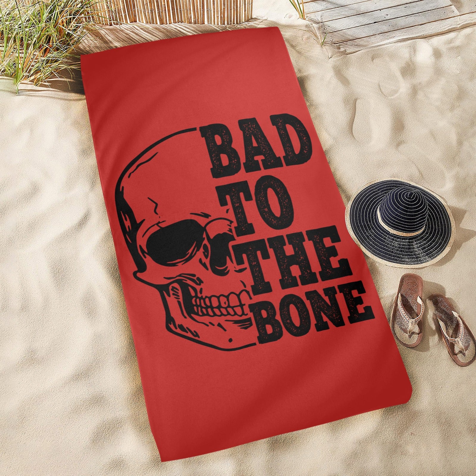 Bad To The Bone Beach Towel - Extra Large Sandproof Quick Dry Towel for Pool, Beach, Yoga & Outdoor Activities - Cool Skull Design Summer Essential