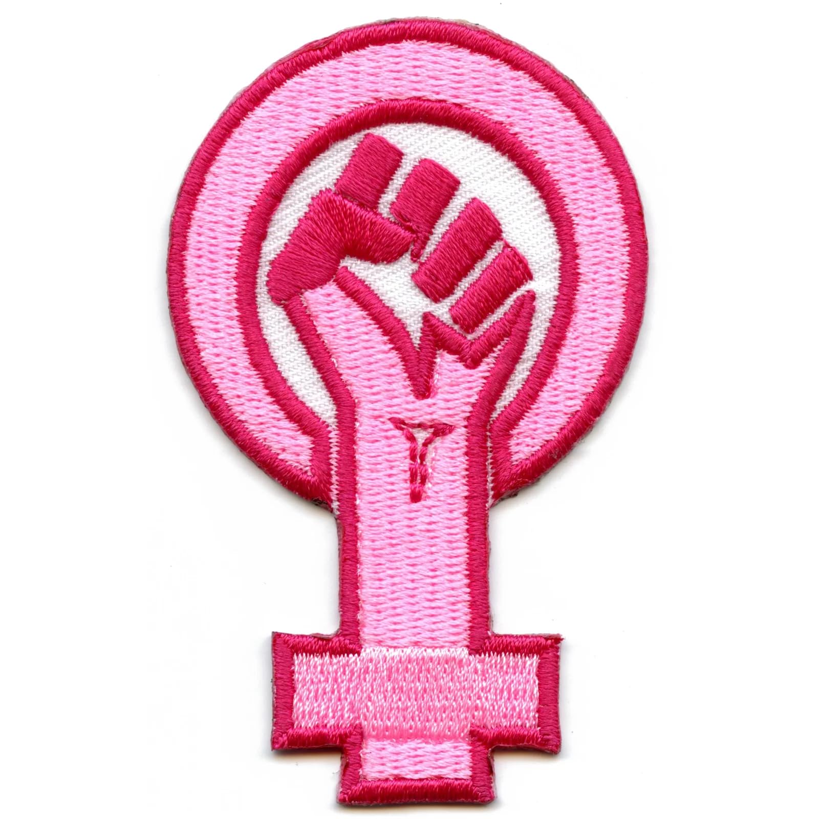 Feminist Fist Logo Iron On Patch - Pink Embroidered Badge for Women's Rights, DIY Clothing & Accessories for Bags, Jackets, Hats, Backpacks