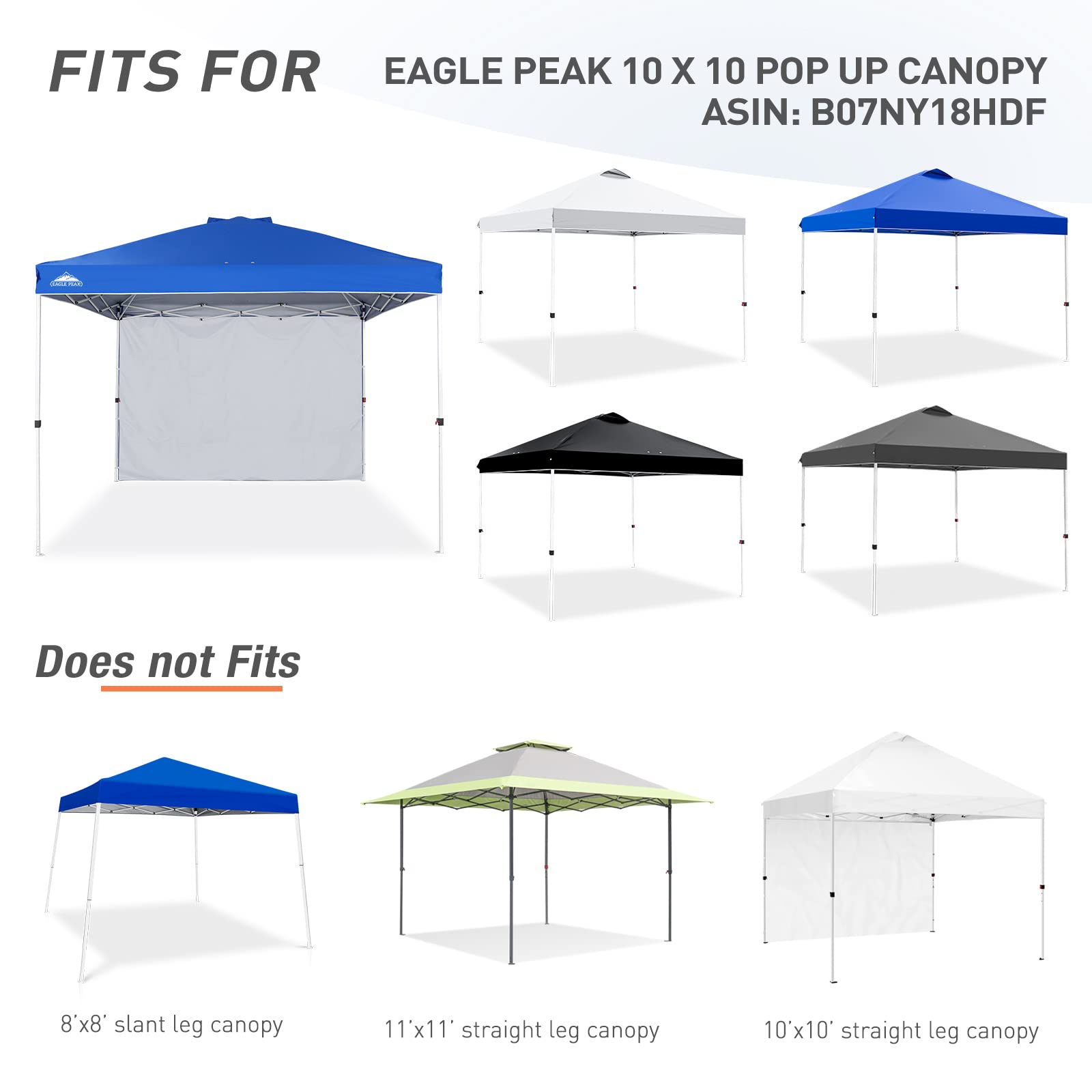 EAGLE PEAK 10x10 Straight Leg Canopy Sunwall/Sidewall - 1 Side Panel, Blue - Perfect for Outdoor Events, Beach Parties & Camping Shelter