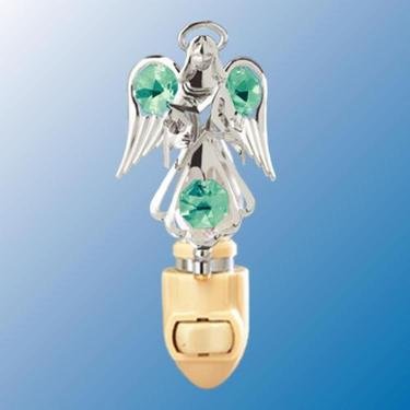 Green Swarovski Crystal Chrome Mini Angel with Star Night Light - Perfect for Nursery Decor, Baby Shower Gifts & Christmas Tree Ornaments