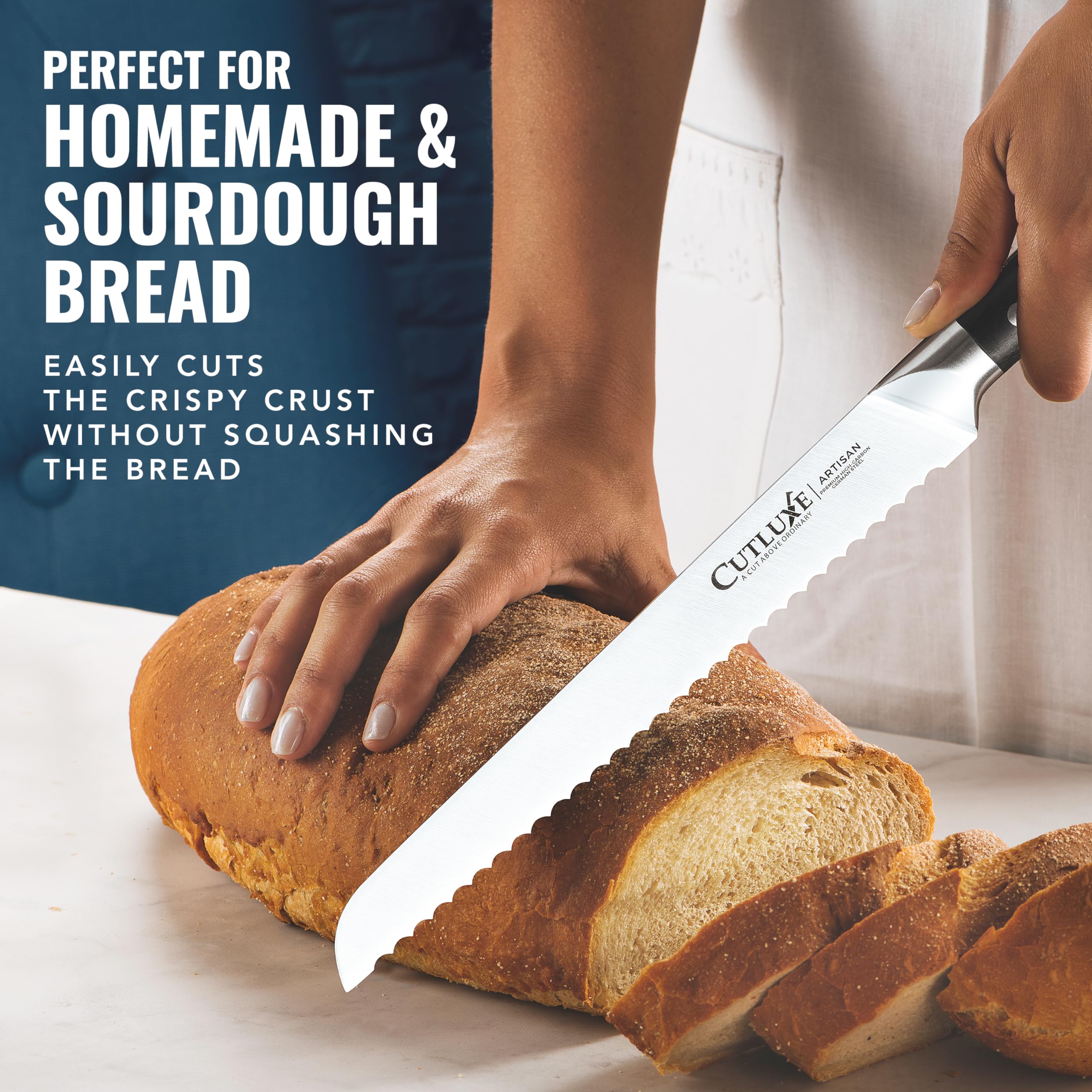 Cutluxe 10-Inch Serrated Bread Knife – High Carbon German Steel Blade for Sourdough & Homemade Bread – Razor Sharp Full Tang Knife with Ergonomic Handle – Perfect for Bakeries, Kitchens & Artisan Bread Making