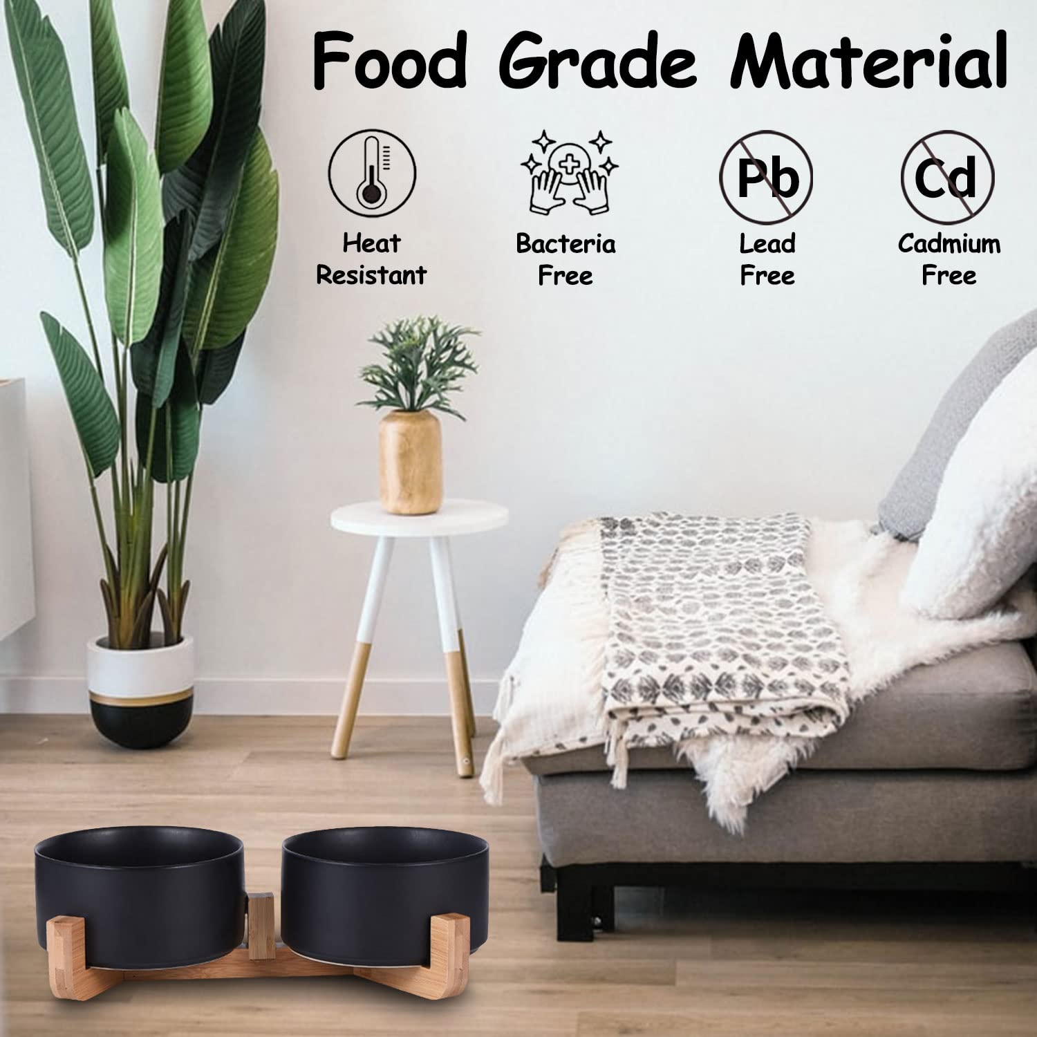 Petygooing Ceramic Elevated Dog Bowl Set with Stand - Non-Slip Pet Food & Water Dishes for Small Dogs & Cats (13.5oz/5.1in) - Perfect for Kitchen, Dining Area or Pet Feeding Station