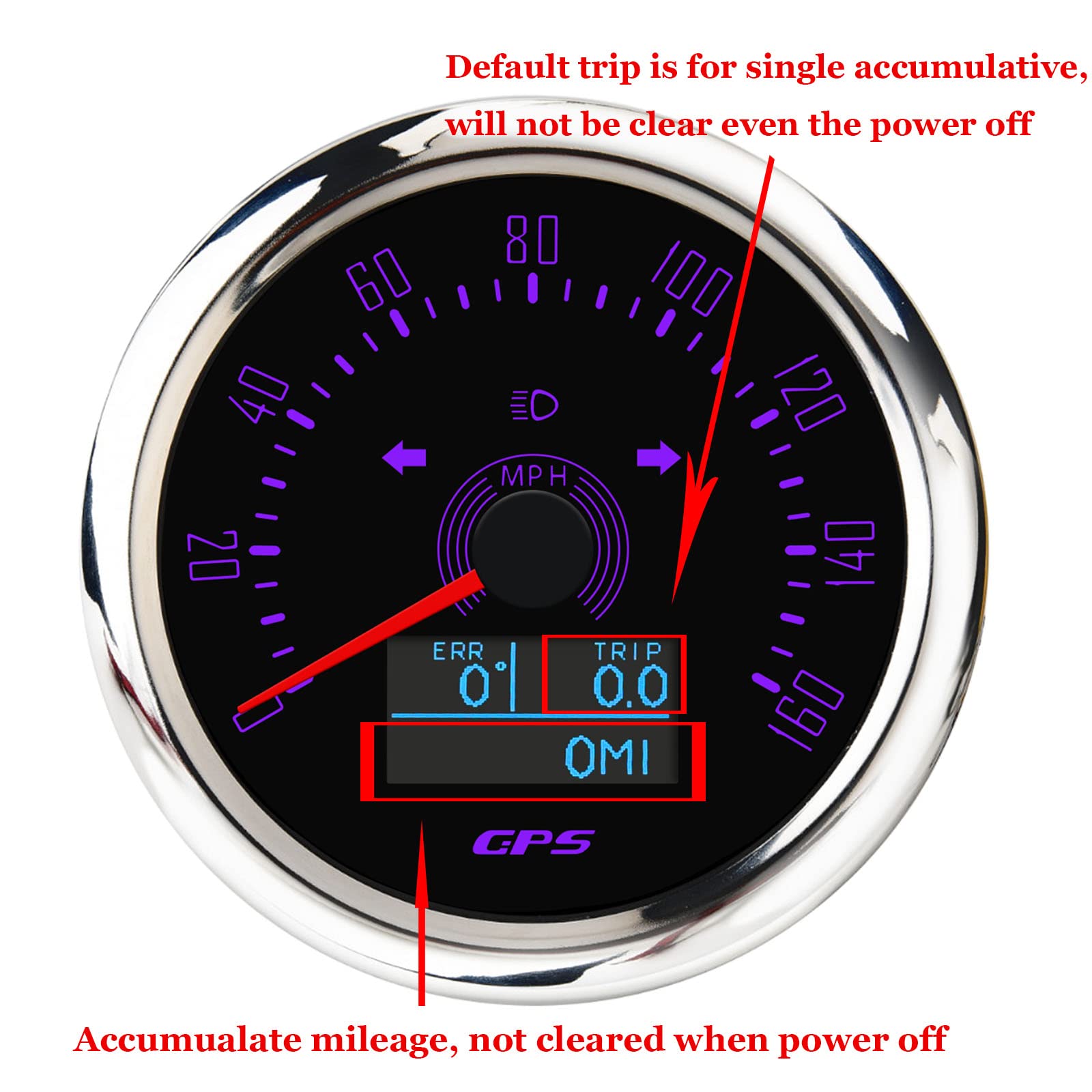 85mm 0-160MPH GPS Speedometer Gauge with ODO, COG & Trip - Universal for Motorcycle, Car, Boat, Truck (9-32V) - Perfect for Racing, Off-Road & Marine Navigation