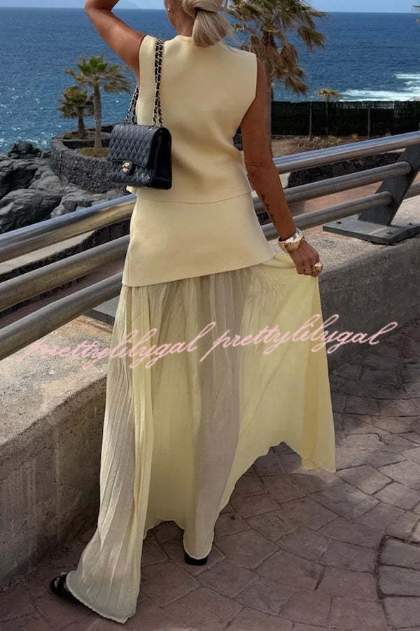 Elegant Knit & Tulle Elastic Waist Pleated Maxi Skirt for Women - Boho Chic Flowy Long Skirt for Summer, Beach, Parties & Special Occasions