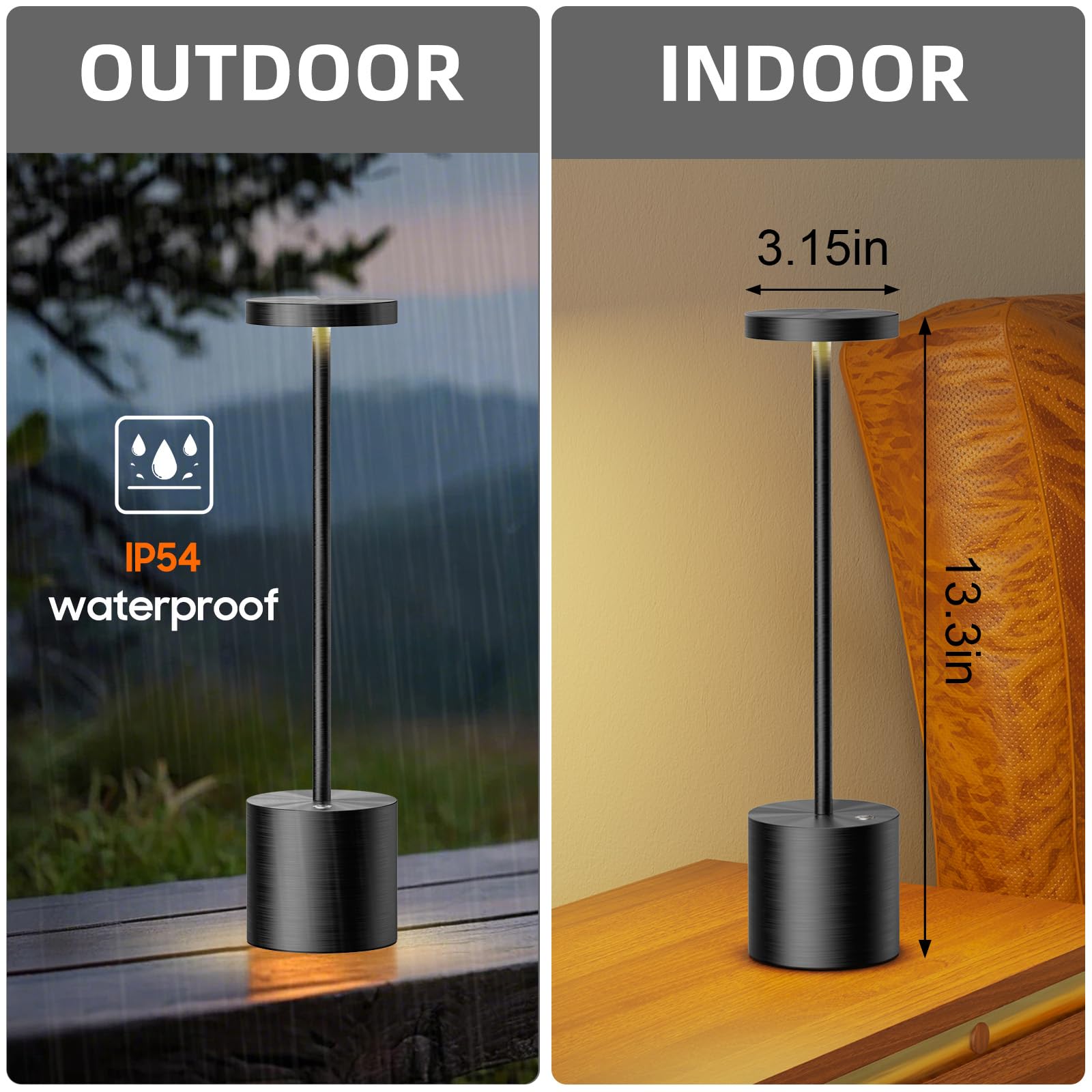 Rechargeable Cordless Table Lamps - 6000mAh Battery Operated LED Desk Light, Portable Nightstand Lamp for Bedroom, Restaurant, Outdoor Use (2 Pack, Black) - Perfect for Reading, Camping & Emergency Lighting